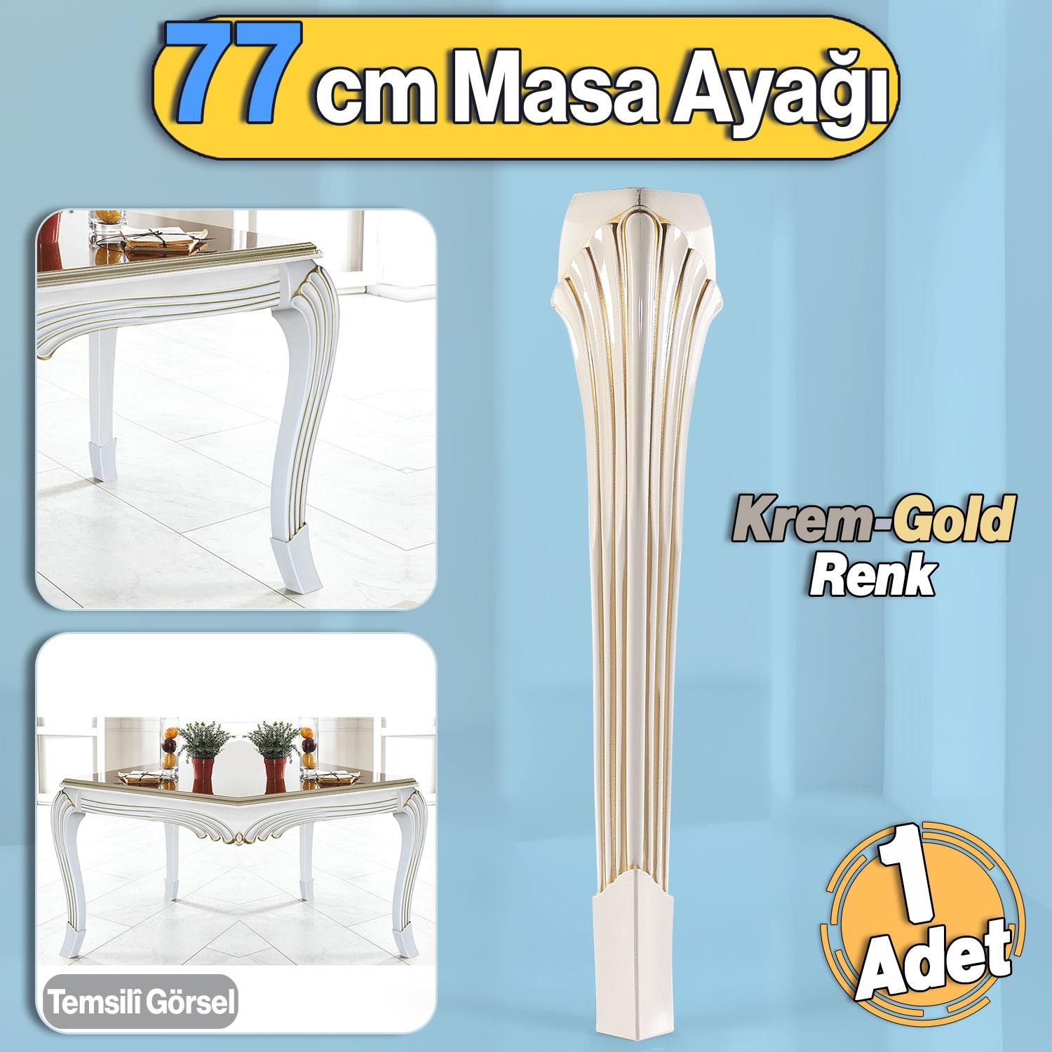 Sütun Masa Dresuar Ayağı 77 cm Plastik Ayak Krem Altın Mutfak Yemek Masası Mobilya Ayakları Gold