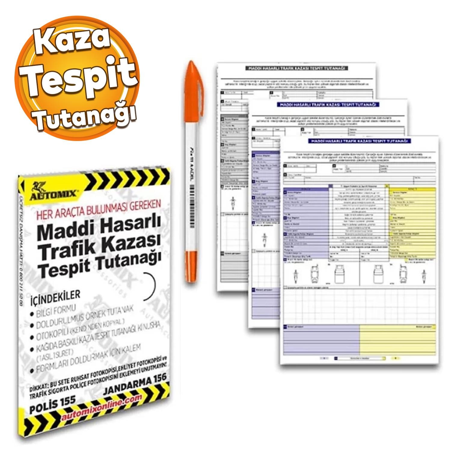 Automix Araba Araç Otomobil Maddi Hasarlı Trafik Kazası Tespit Tutanağı Bilgi Formu Yazı Kalem  
