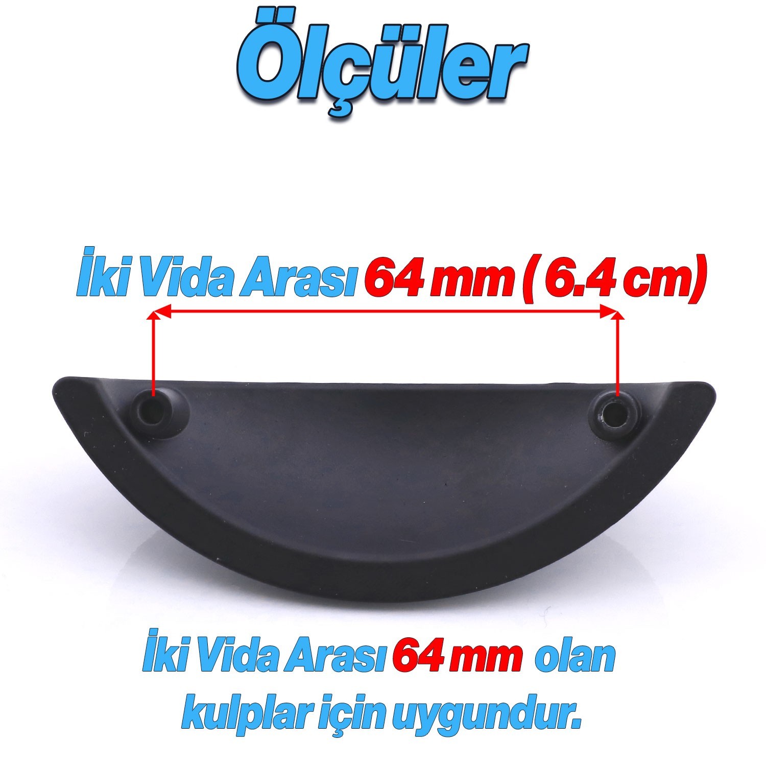 Midye Çanak Tas 64 mm Düğme Siyah Mobilya Mutfak Dolabı Çekmece Dolap Kulpları Kulpu Kulb