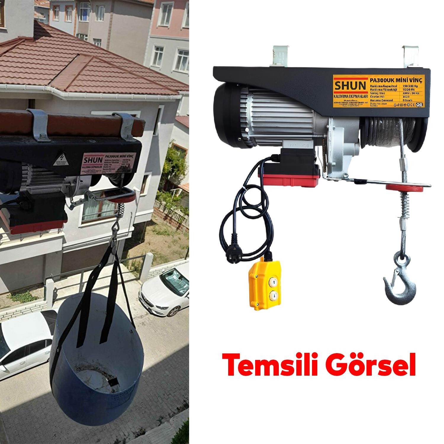 Shun Elektrikli Mini Vinç 150/300 KG Caraskal B Sınıfı 10/20 Metre Wifi Ve Kablolu Kontrol Kumanda