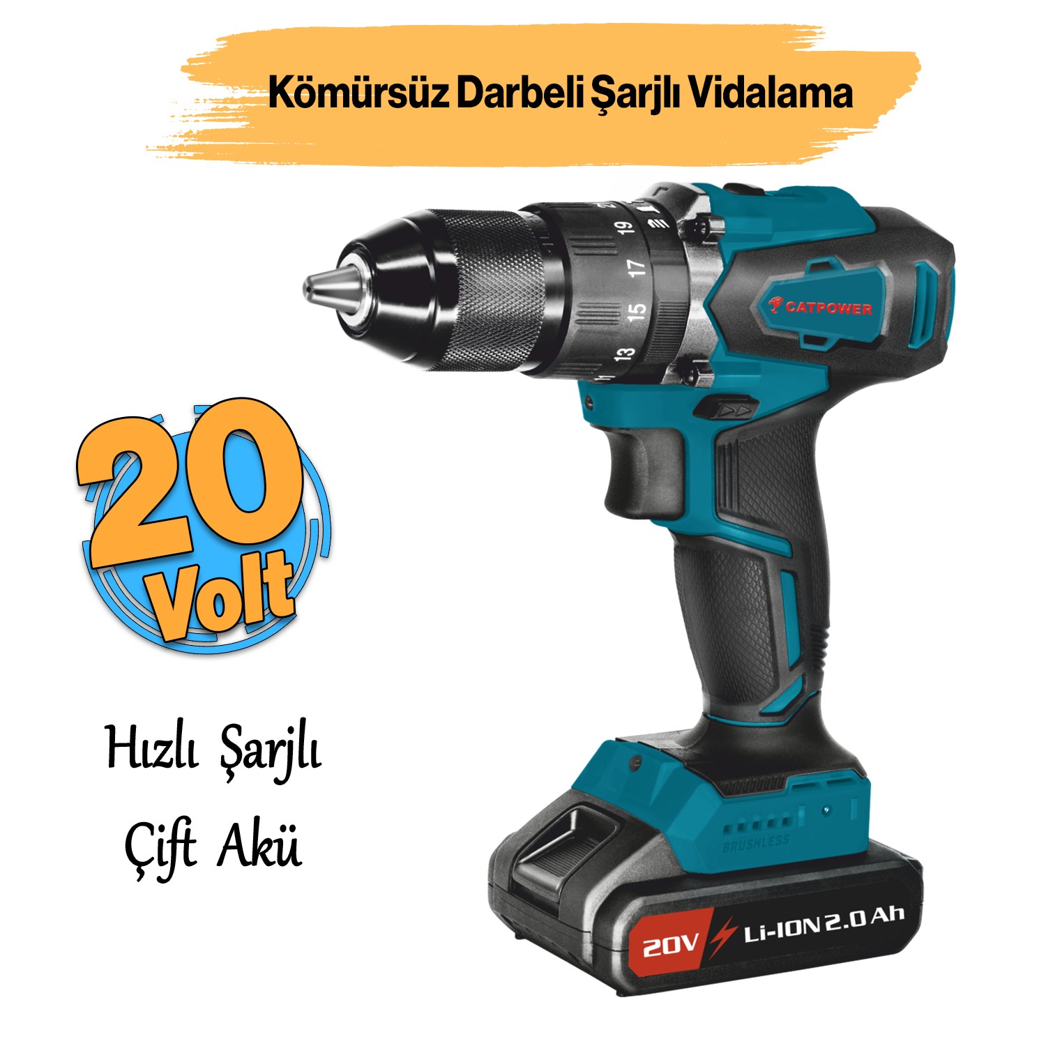 Kömürsüz Çift Akülü Darbeli Akülü Vidalama Li-ion Batarya 20 V Çift Vitesli Led Işıklı Metal Mandren