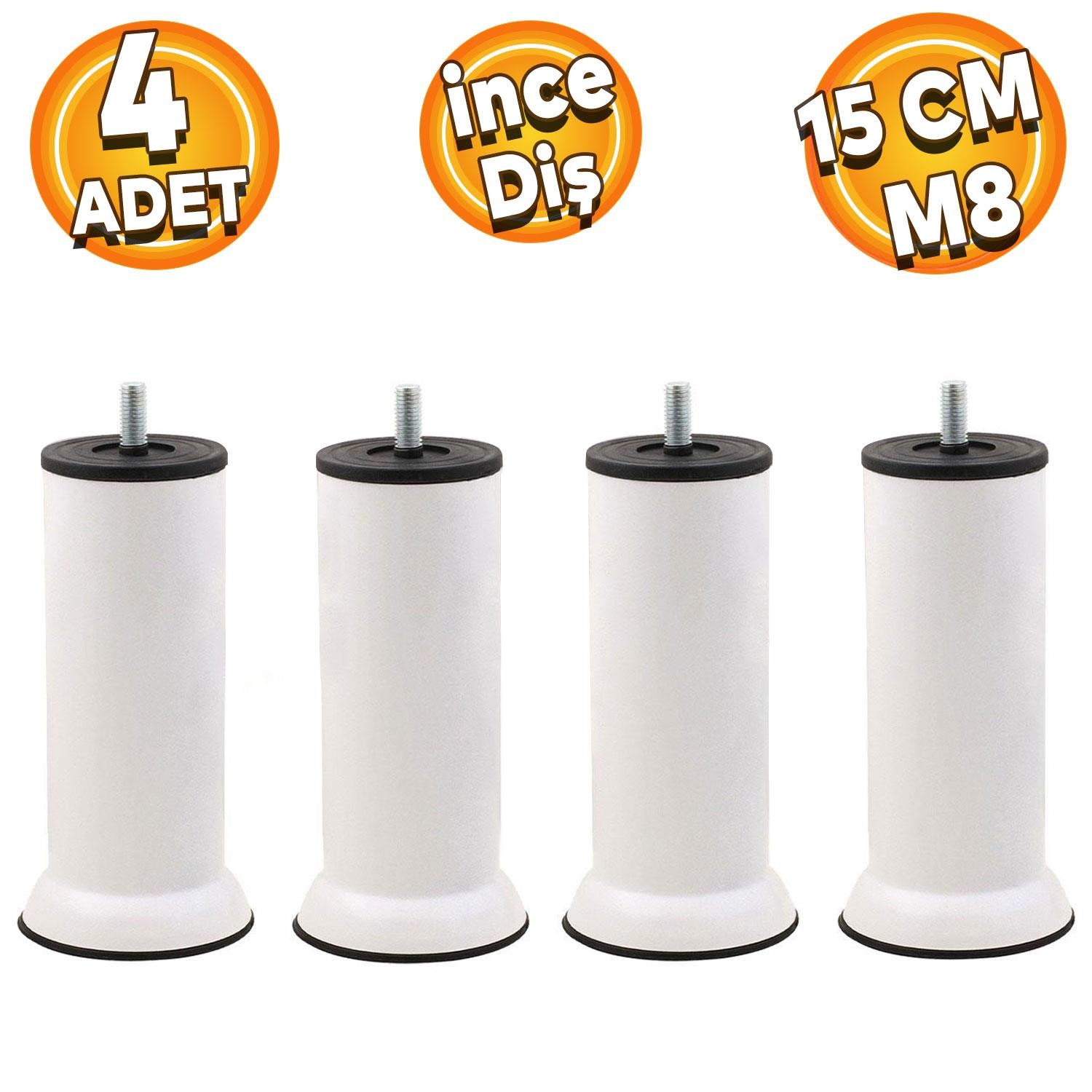 Mobilya Kanepe Baza Koltuk Yükseltme Ayağı Ince Diş M8 Civatalı 15 Cm Beyaz Metal Ayakları 4 Adet