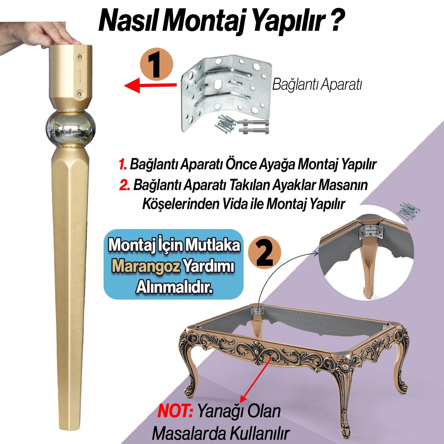 Elips Masa Dresuar Ayağı 75 cm Plastik Gold Altın Ayak Mutfak Yemek Masası Mobilya Ayakları Gold