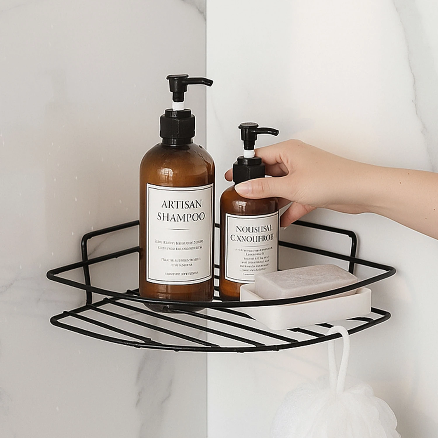 Siyah Tek Katlı Duş Şampuanlık Banyo Rafı Metal Şampuan ve Aksesuar Düzenleyici Vidalı Montaj