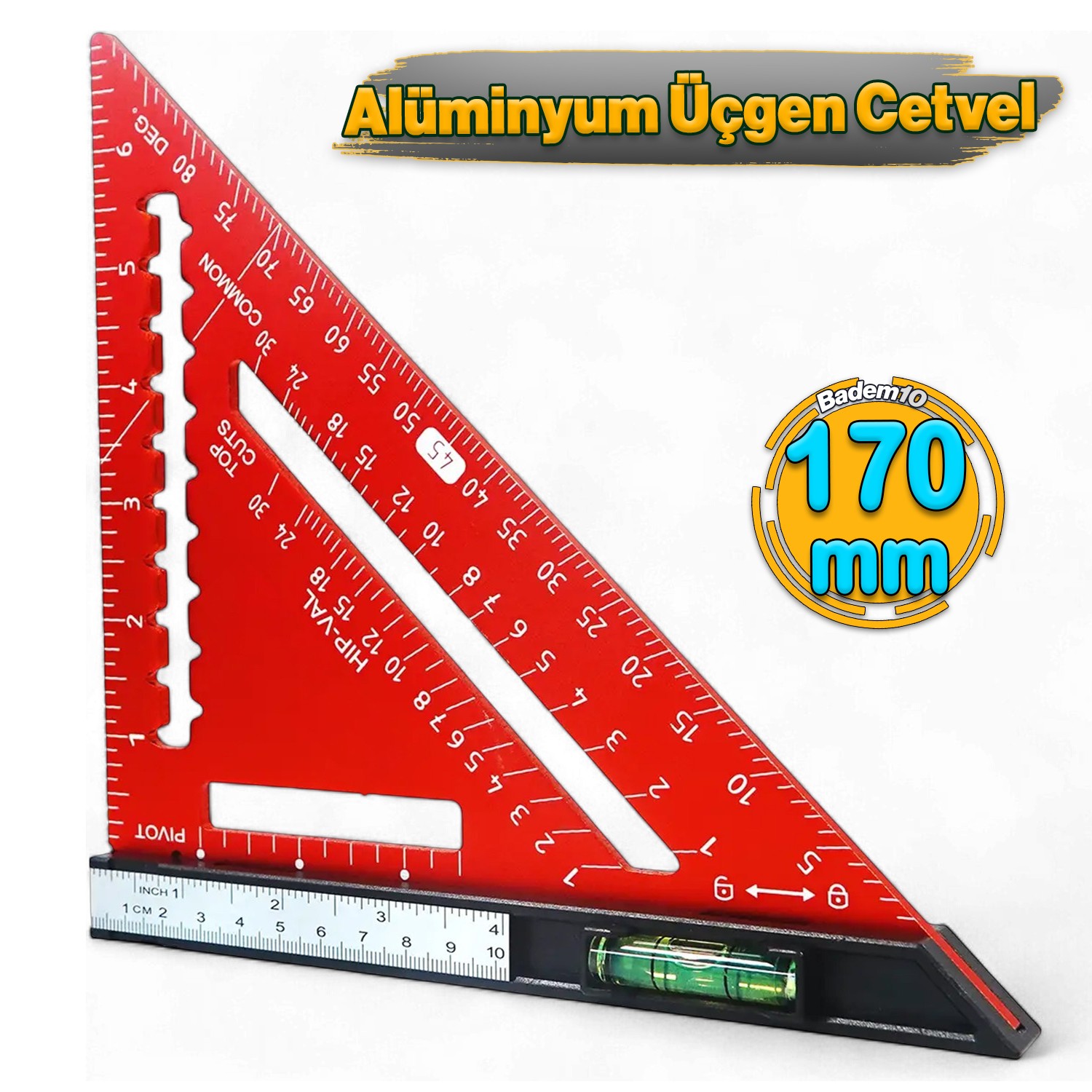 170 mm 17 cm Alüminyum Üçgen Cetvel Marangoz Gönye Metal Gövde Açılı Ölçüm Ahşap Hassas Gönye