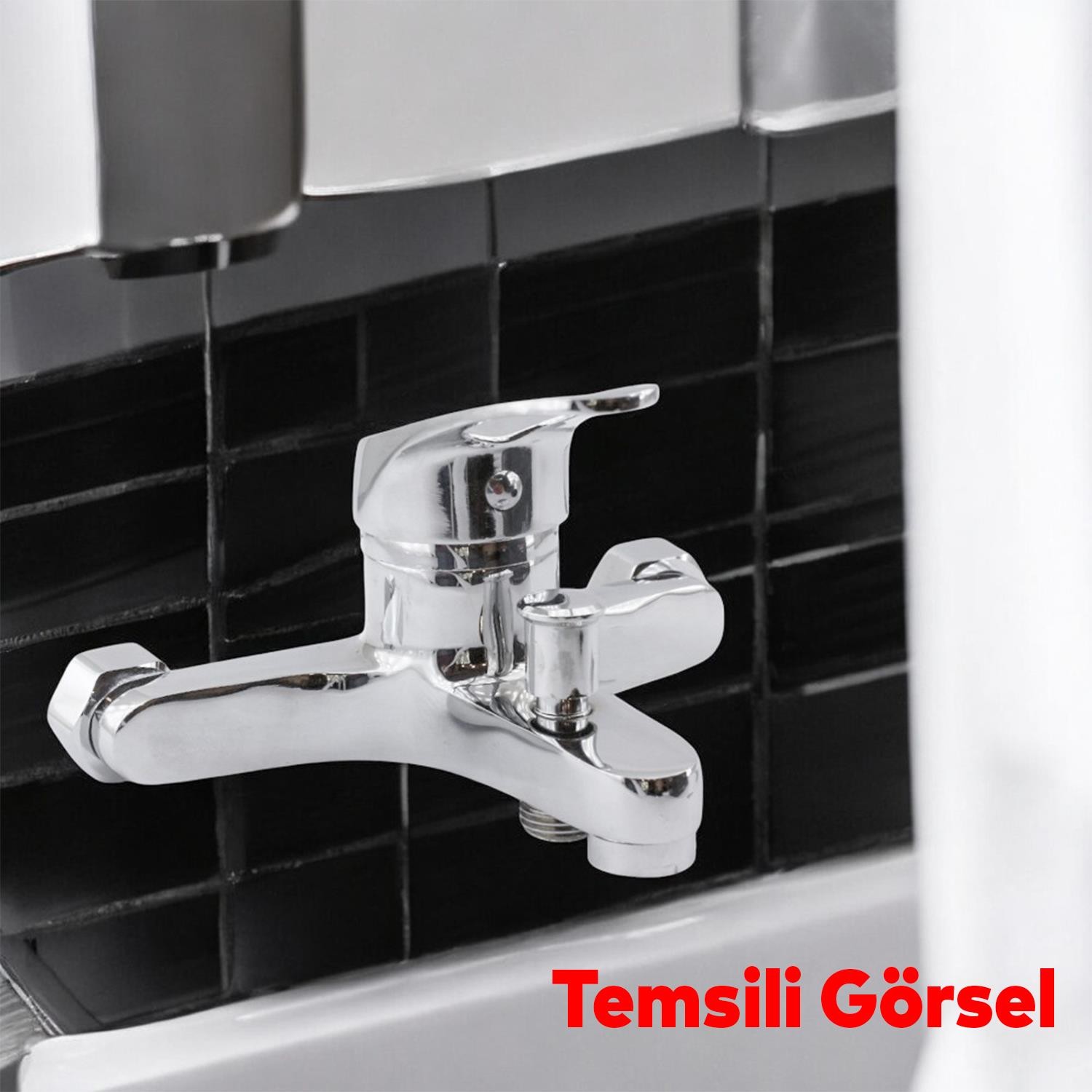 Duvar Tipli Lavabo Banyo Mutfak Batarya Duş Bulaşık Musluğu Bataryası Sıcak Soğuk Çift Su Girişli