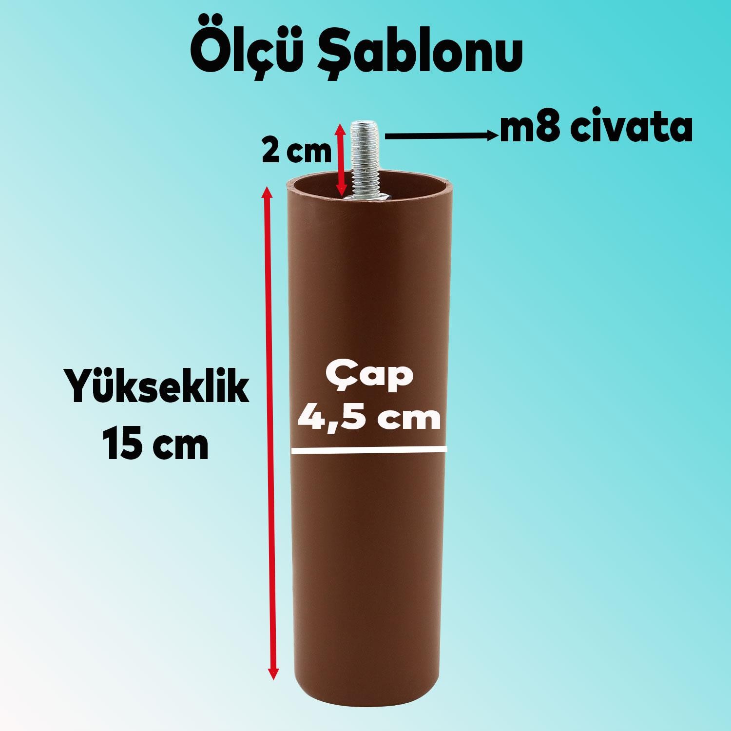 Mobilya Kanepe Koltuk Baza Yükseltme Yükseltici M8 Civatalı Incediş Destek Ayağı Ayakları Kahve 15cm