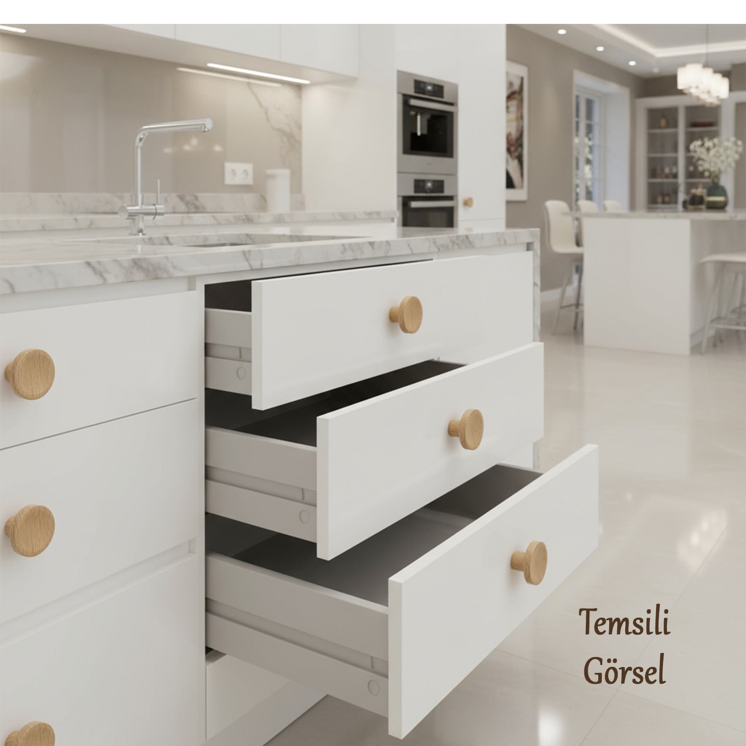 Tek Vidalı (10 Adet) İç Bükey Plastik Düğme Kulp Doğal Meşe Renk Mobilya Dolap Çekmece Kulpu Kulbu