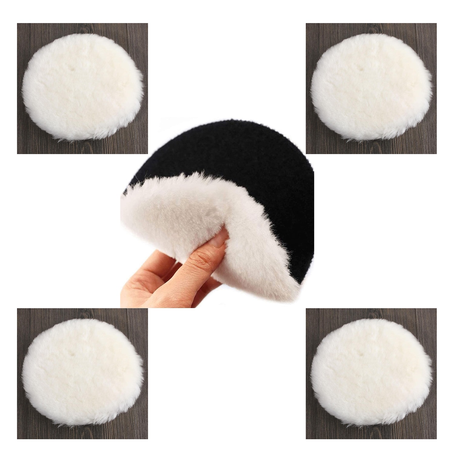 ( 5 Adet ) Yün Ped Ø 180 mm Pasta Cila Polisaj Süngeri Cırt Tabanlı Kuzu Postu Yünü Keçesi Parlatma