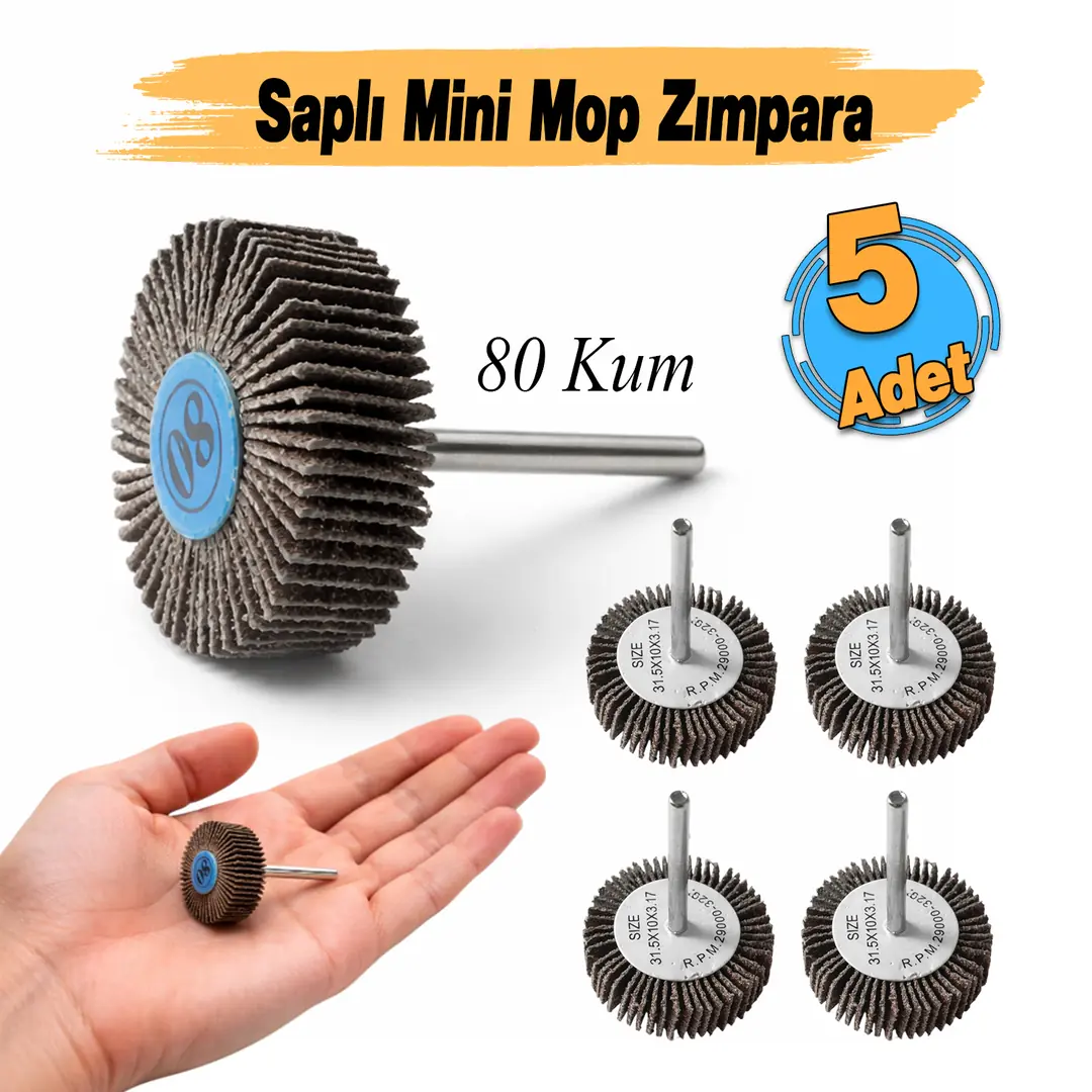5 Adet) Saplı Pimli Mini 80 Kum Flap Yaprak Mop Zımpara Taşı