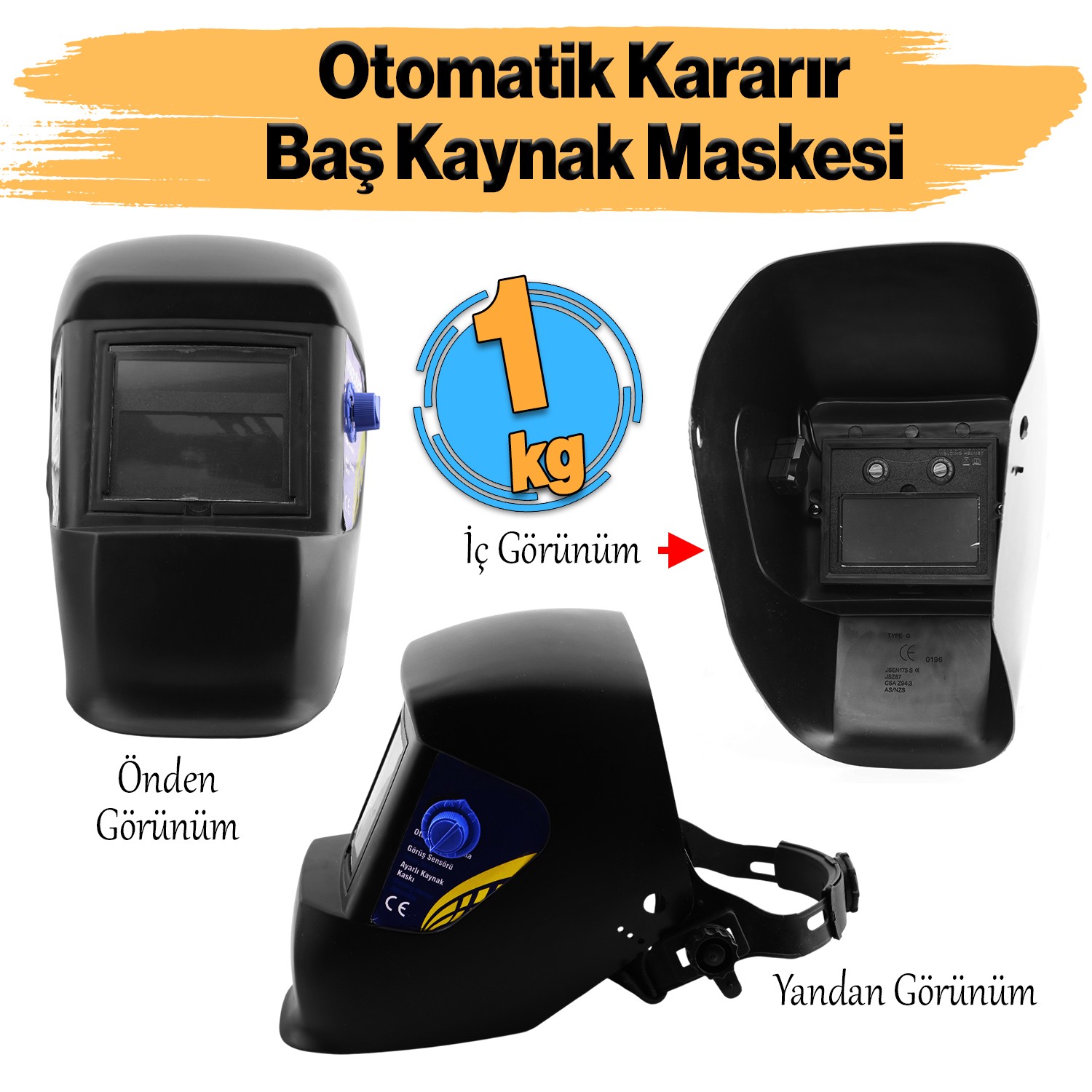 Güneş Enerjili Ayarlanabilir Otomatik Kararan Baş Maskesi Siperlik Kartuşlu Kaynak Gözlüğü DIN 9-13