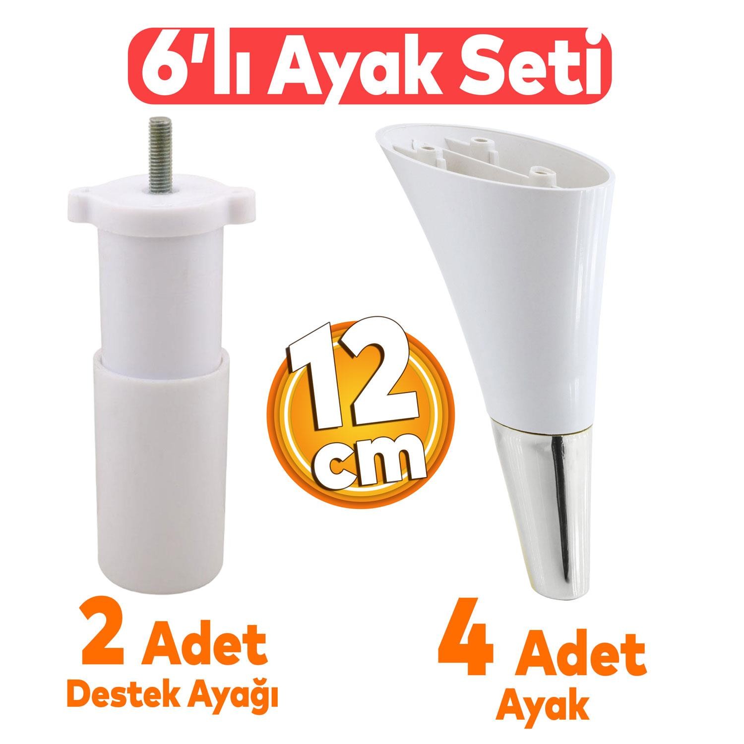 Clara 6'lı Set Mobilya Koltuk Kanepe Baza Yatak TV Ünite Destek Ayağı 12 cm Ayak Beyaz Krom