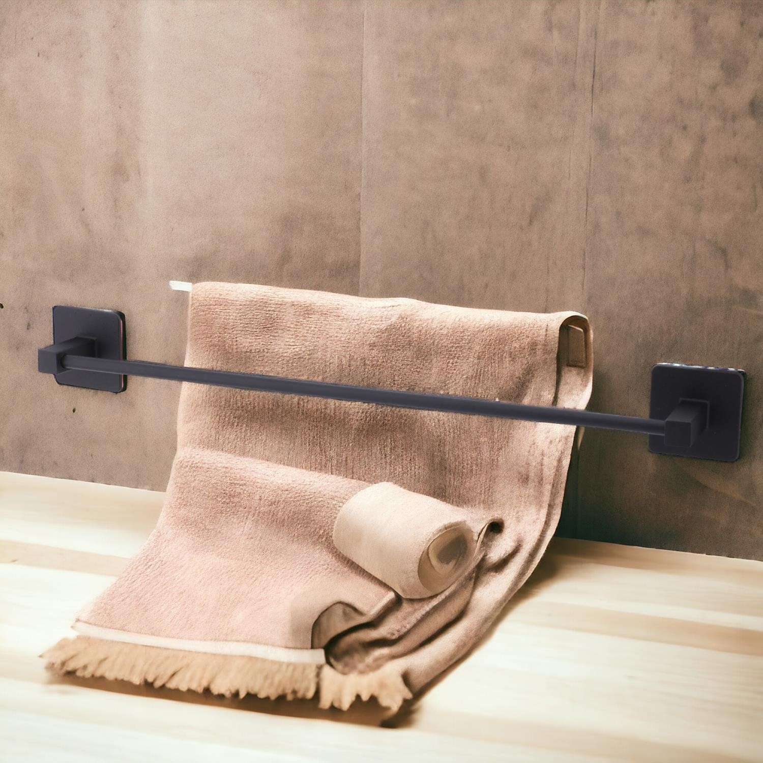 Yapışkanlı Lavabo Banyo Mutfak Havlu Standı Askısı Paslanmaz Metal Siyah Bez Havluluk Uzun 40 cm