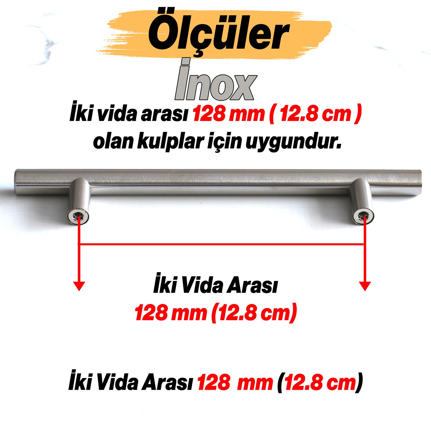 5 ADET RoseMary İnox Metal Kulp 128 mm ( 12.8 cm ) Mobilya Mutfak Çekmece Dolap Kapak Kulpu Kulbu
