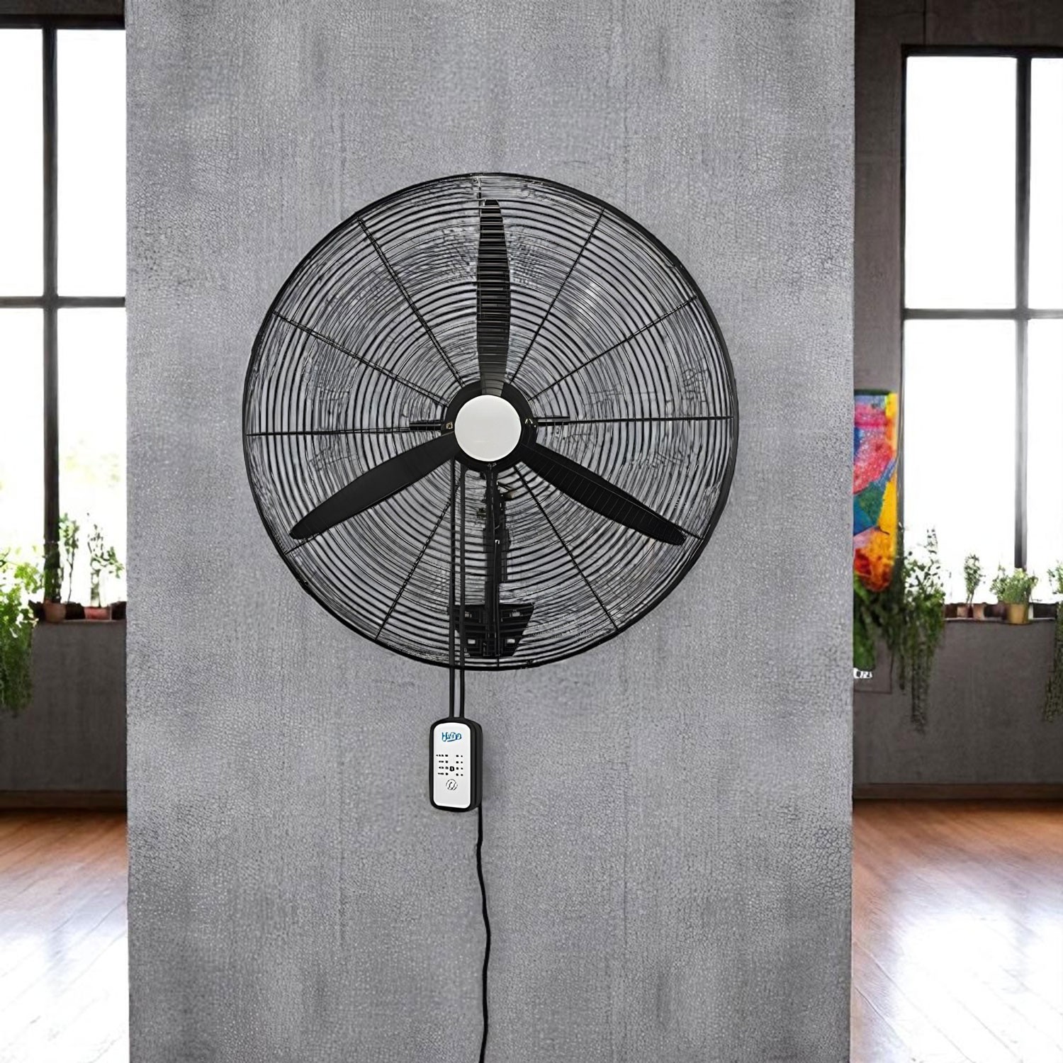 Sanayi Tipi Kumandalı 65 cm 190W Duvar Vantilatörü Endüstriyel Sessiz Duvara Monte Zincirli Fan