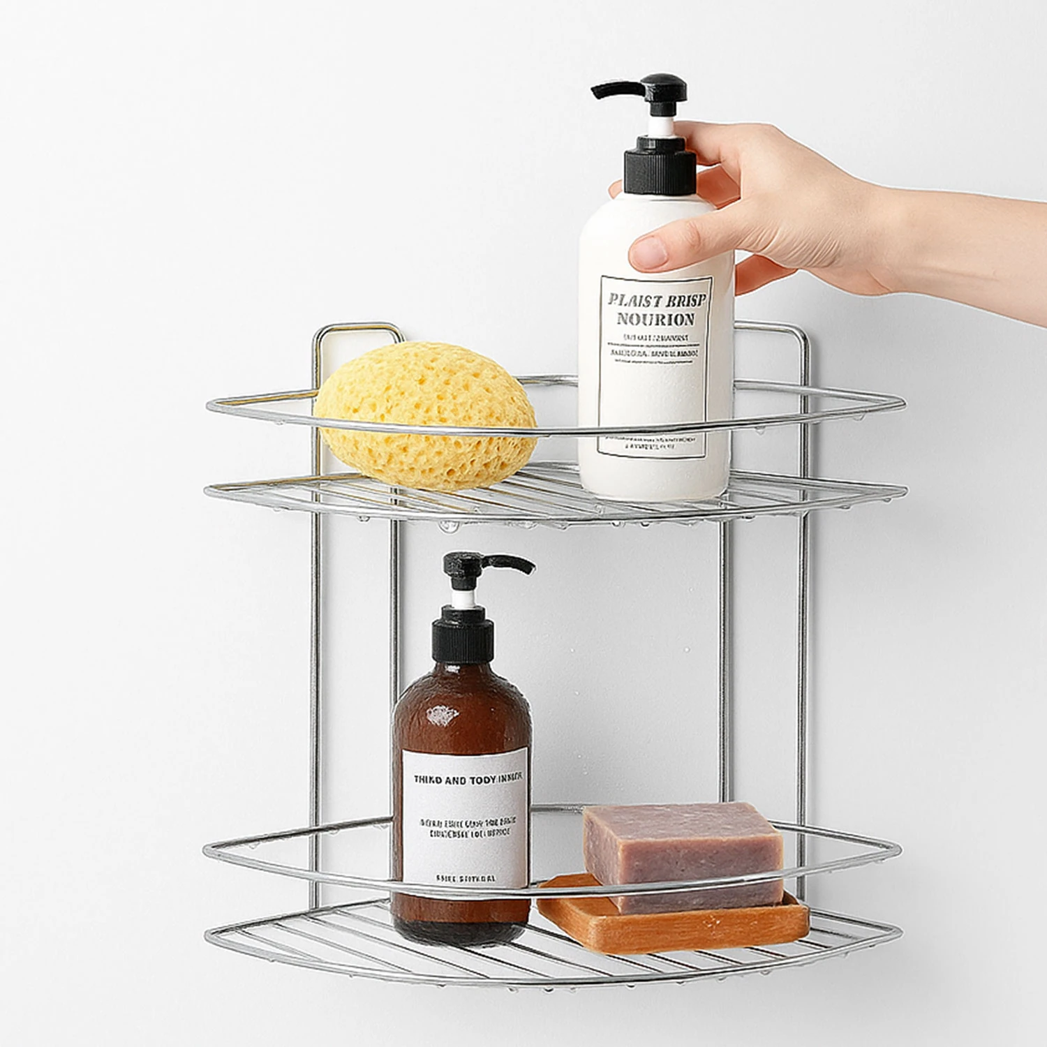 İki Katlı Krom Banyo Duş Köşe Rafı Paslanmaz Metal Şampuanlık Duvar Montajlı Düzenleyici Raf Seti