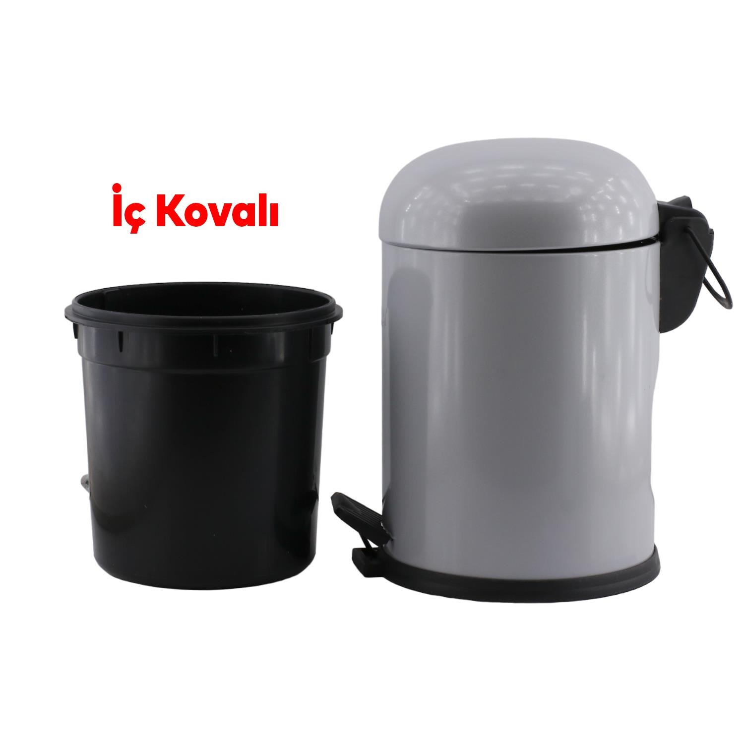 Emayhome Ev Ofis WC Banyo Gri Metal 4'lü Set Sabunluk Fırça Diş Fırçalık Çöp Kova Seti