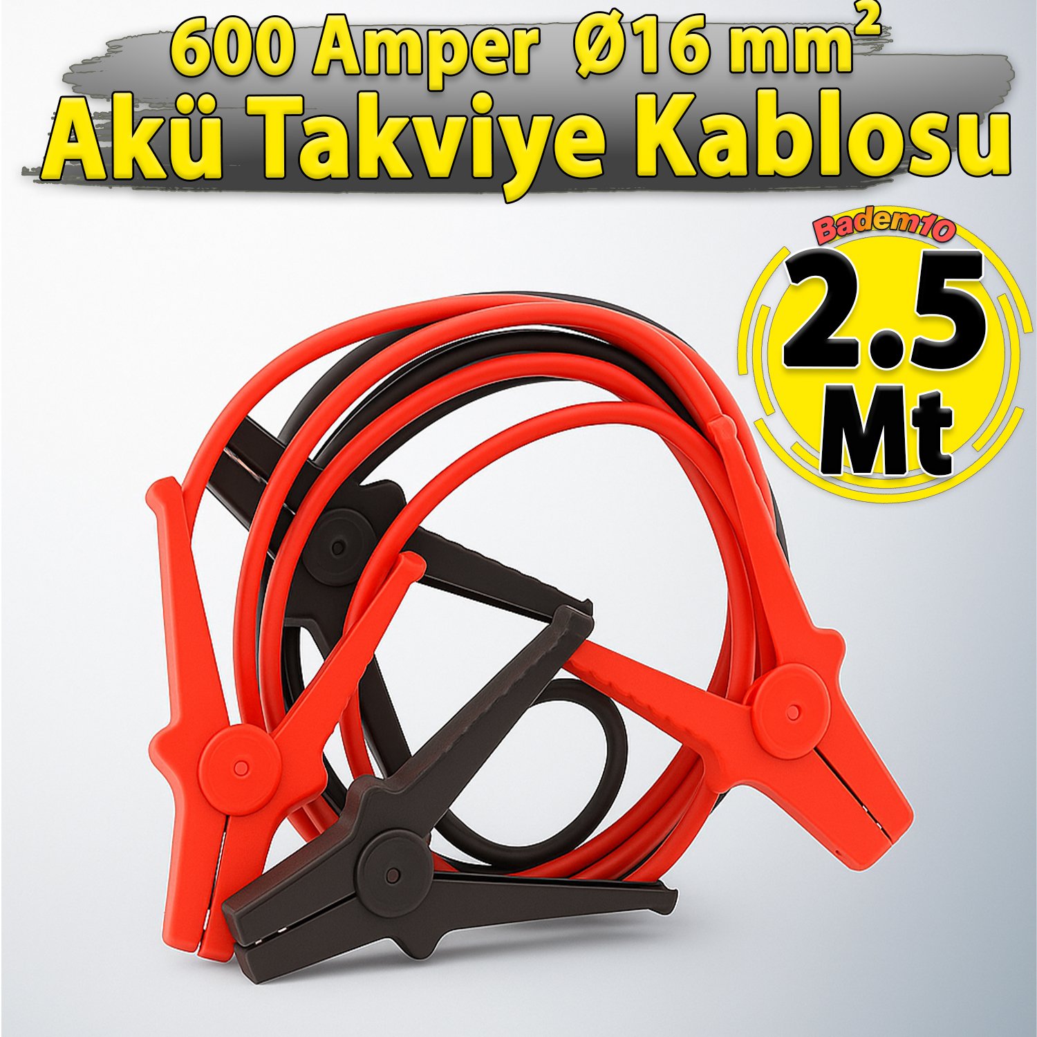 2.5 Metre 600A Akü Takviye Kablosu Kalın Kesitli Bakır Araç Araba Oto  Otomobil Kamyon Uyumlu Şarj