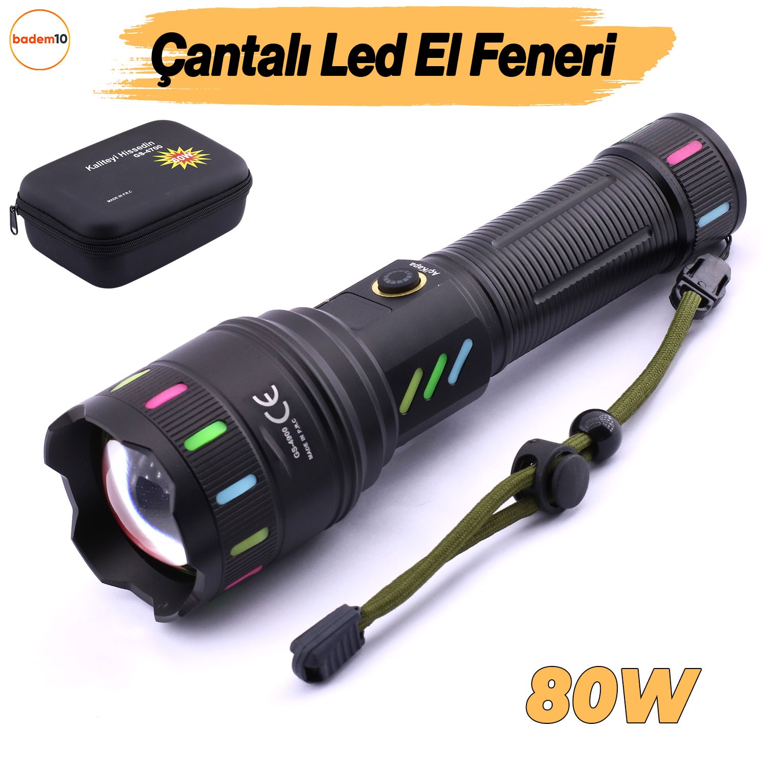 El Feneri Zoom Özellikli Uzun Menzil 80W Şarjlı Powerbank Ledli Işık Kafa Lambası Su Geçirmez Kamp