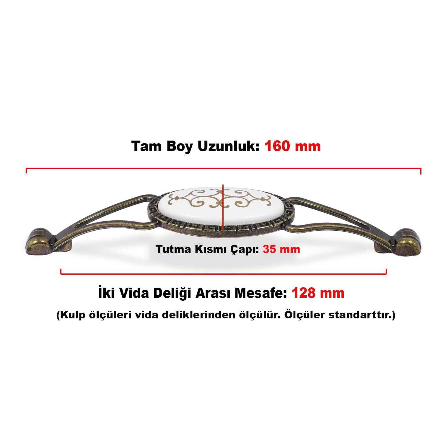 Seçil Eskitme Antik Sarı Metal (128 mm-12.8 cm) Mobilya Mutfak Çekmece Dolap Kulpu Kulbu Kulpları