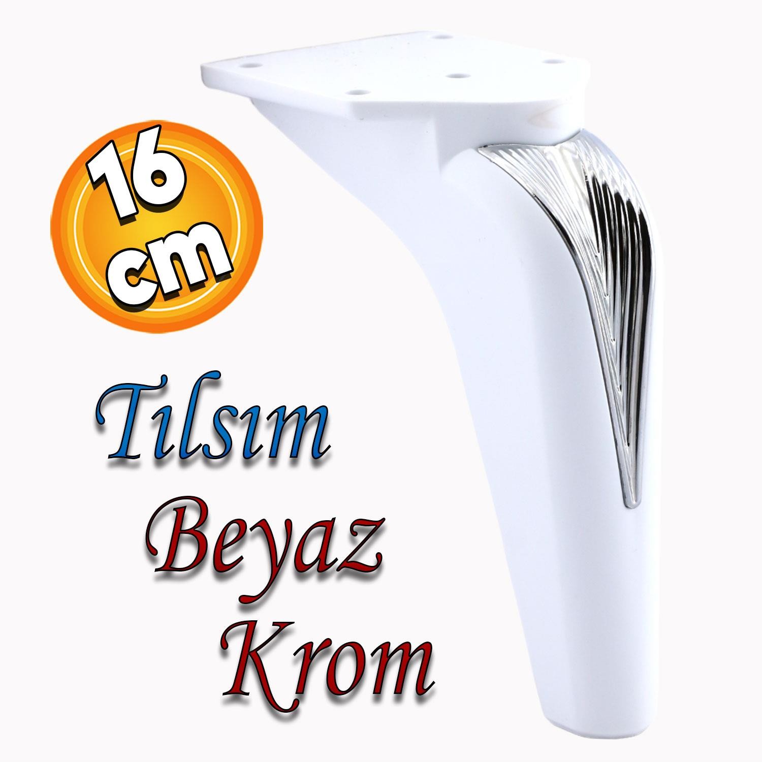 Tılsım Mobilya Oturma Yükseltici Kanepe Sehpa TV Ünitesi Koltuk Ayağı Baza Ayakları Beyaz Krom 16 cm