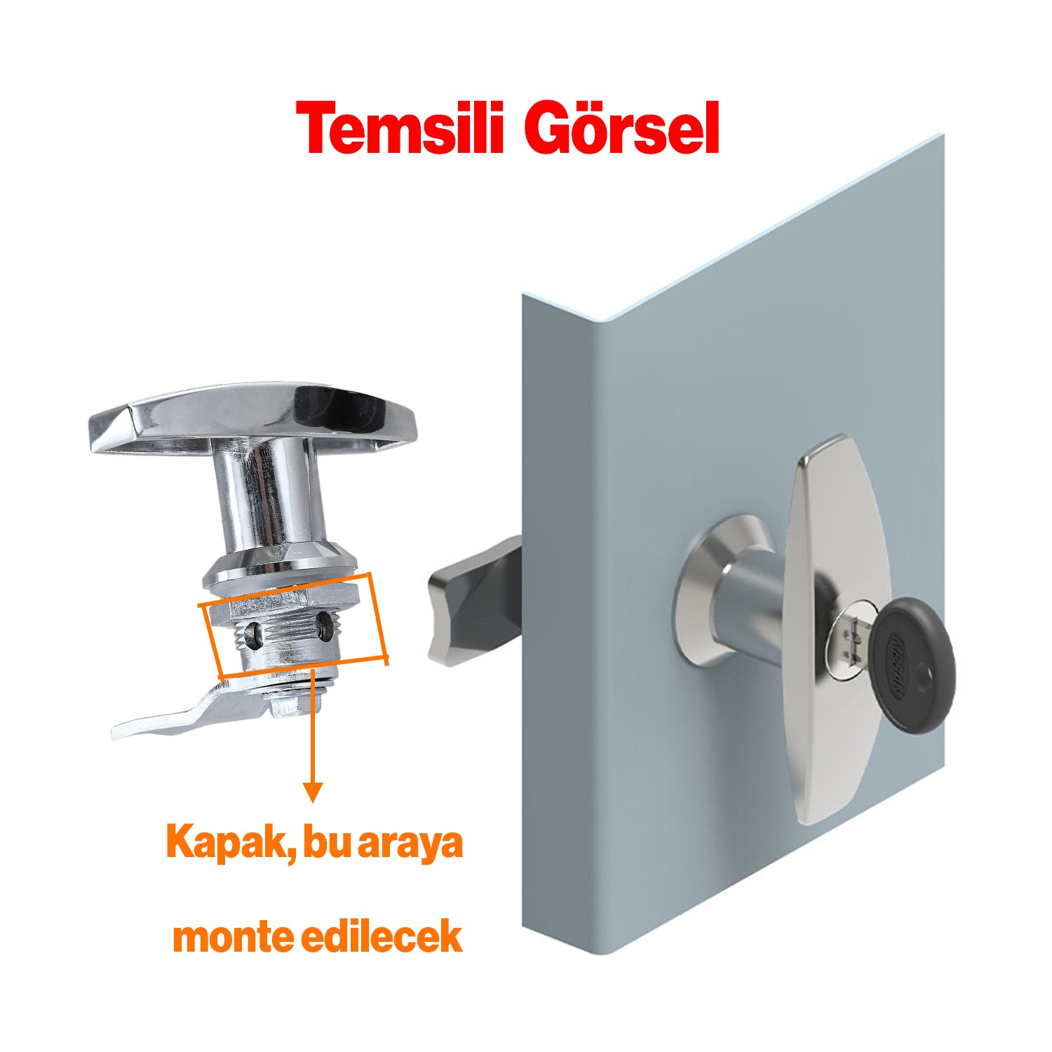 Kollu T Tipli Mandallı Dolap Çekmece Kilidi 2 Anahtarlı Metal Mobilya Elektrik Pano Kilidi 1 Adet