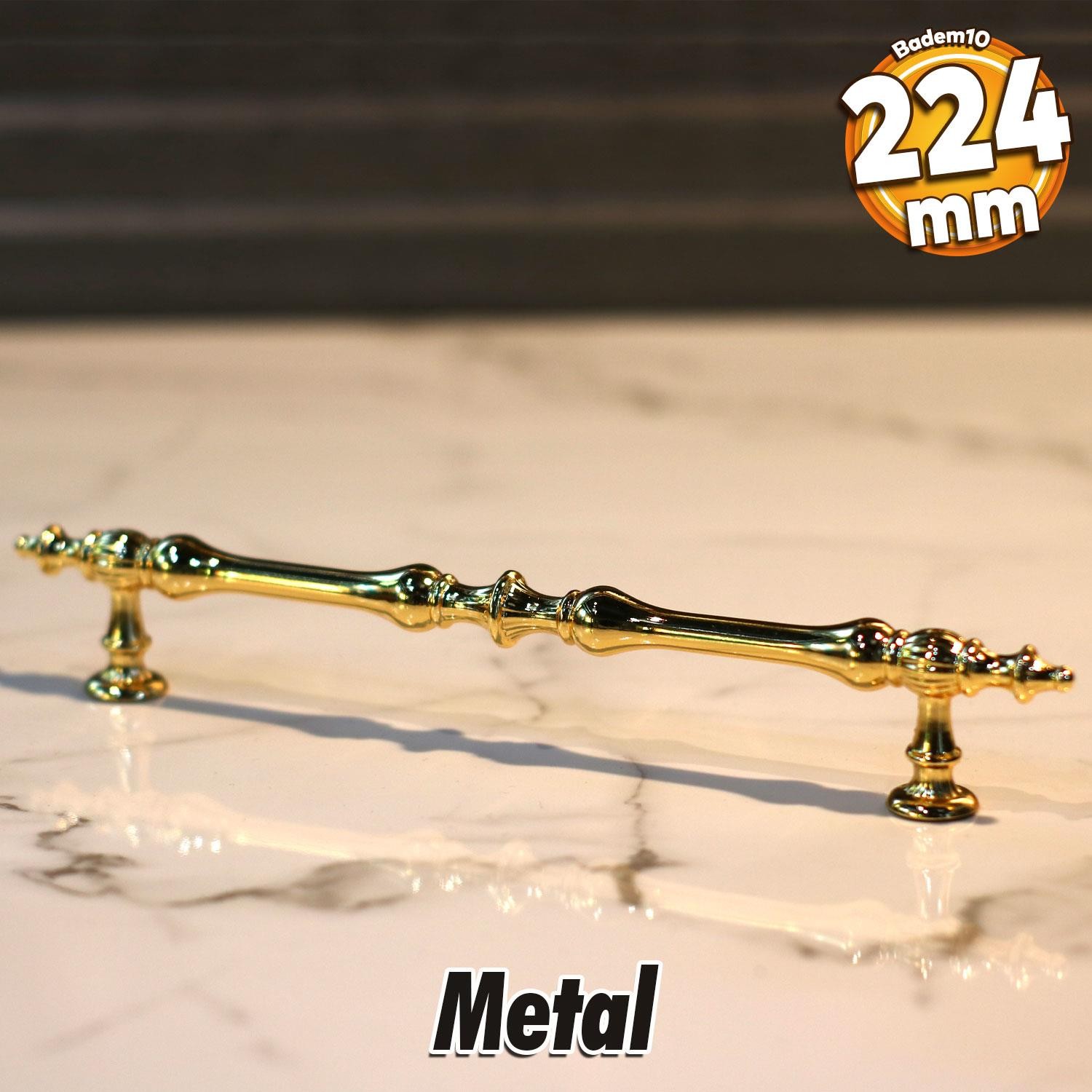 Şehzade Kulp Mobilya Mutfak Dolabı Çekmece Dolap Kulpları Kapak Kulpu Kulbu Gold 224 mm Metal