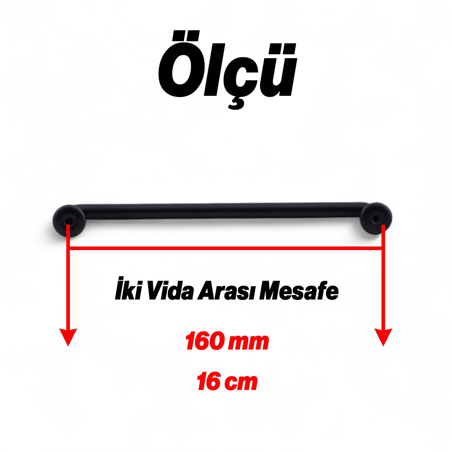 İncir Mat Siyah Metal Kulp 160 mm 16 cm  Mutfak Dolabı Kulbu Kulpu Mobilya Çekmece Dolap Kulpları