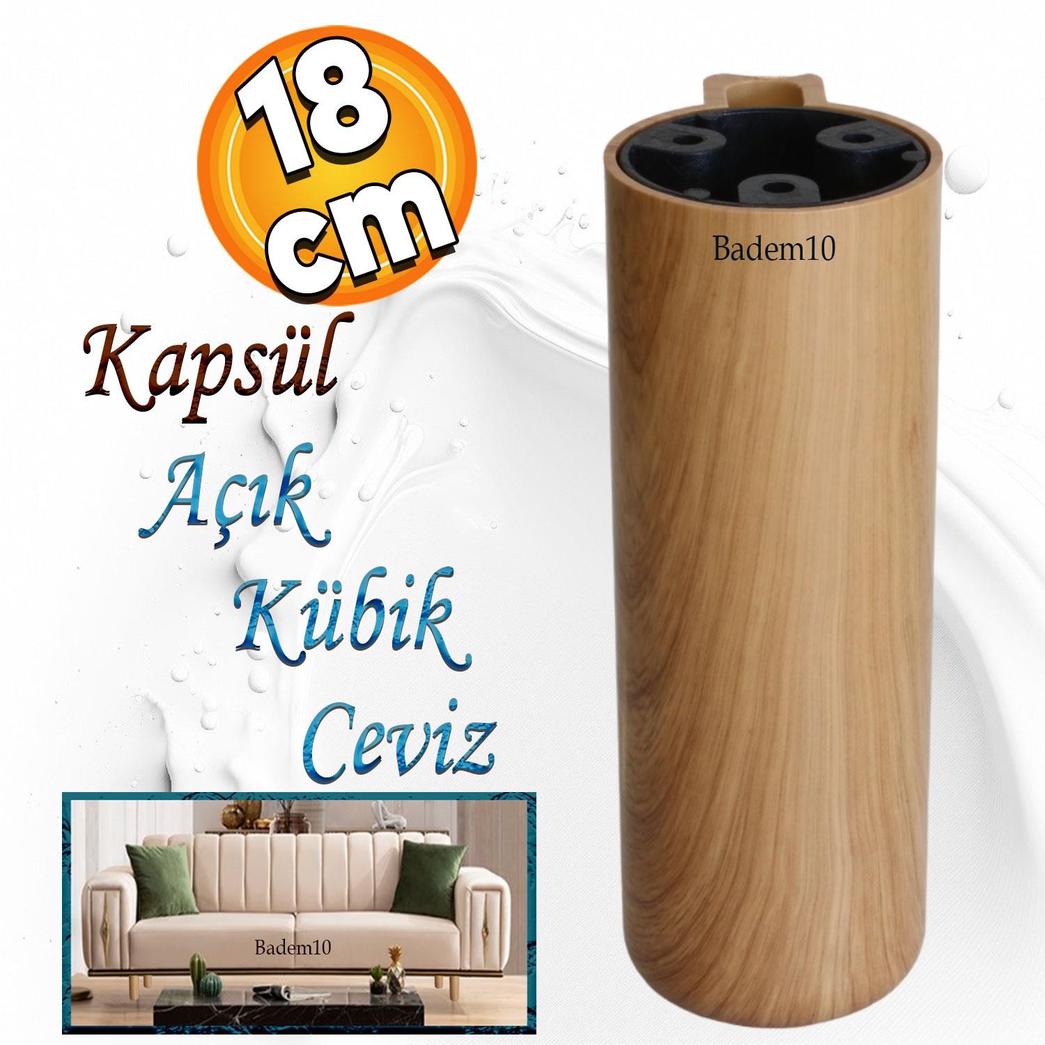 Kapsül Ayak Mobilya Yükseltici Kanepe Tv Ünitesi Koltuk Ayağı Konsol Ayakları Açık Kübik Ceviz 18 Cm