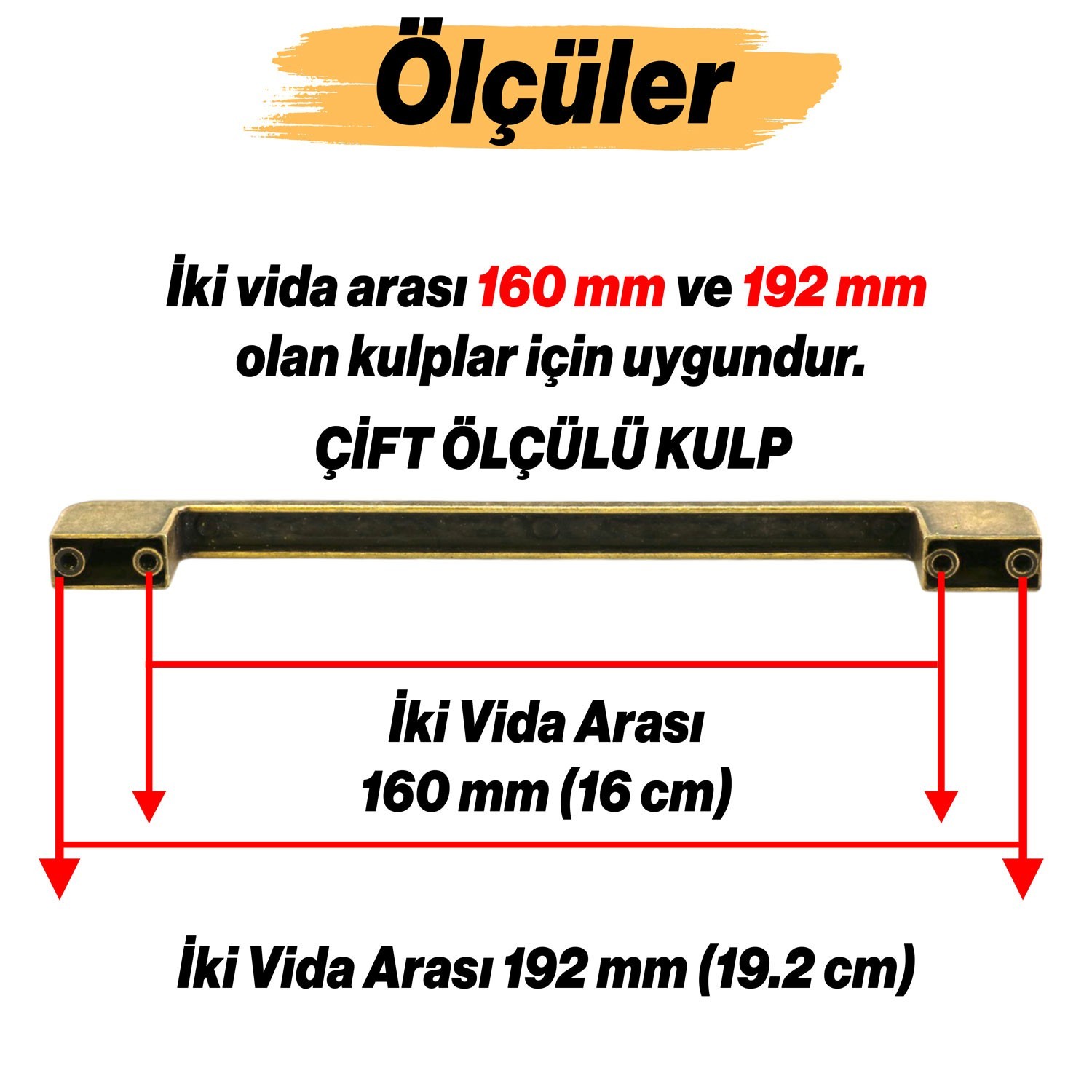 Radus 10 Adet Antik Sarı Metal Kulp 160 mm -16 cm Mobilya Çekmece Mutfak Dolap Kulpları Kulbu Kulpu