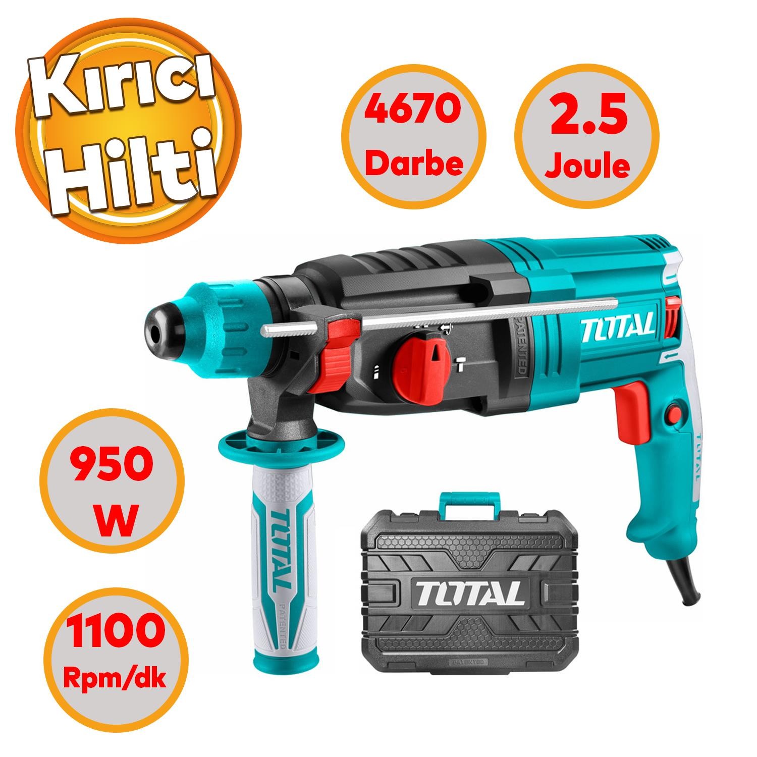 Total Kırıcı Delici Darbeli Matkap 950 W Metal Beton Ahşap Elektropnömatik Delme Kırma Hilti