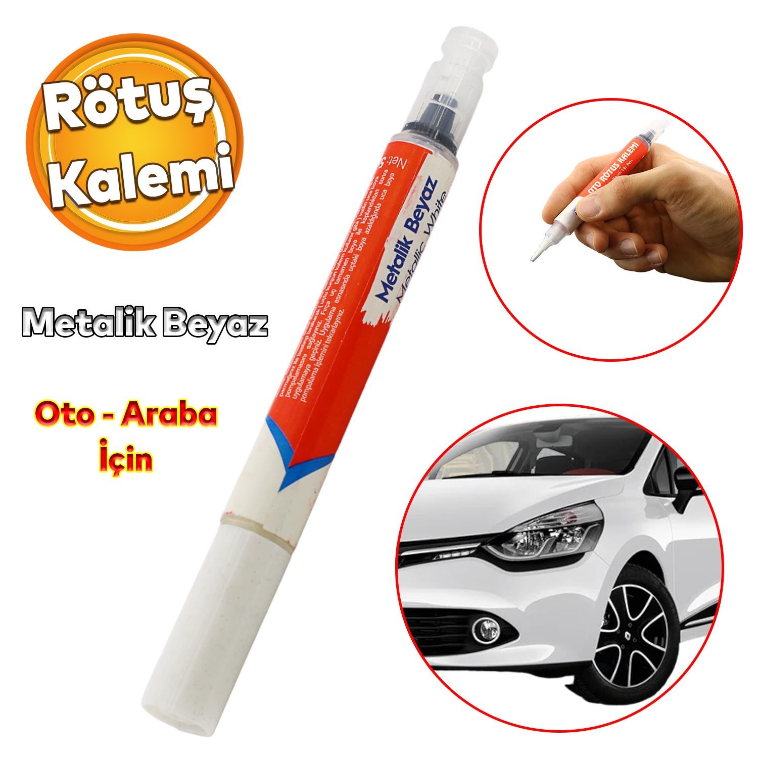 Oto Rötuş Kalemi 5 ML Araç Kaporta Tampon Çizik Giderici Fırça Yenileme Metalik Beyaz Renk Boya