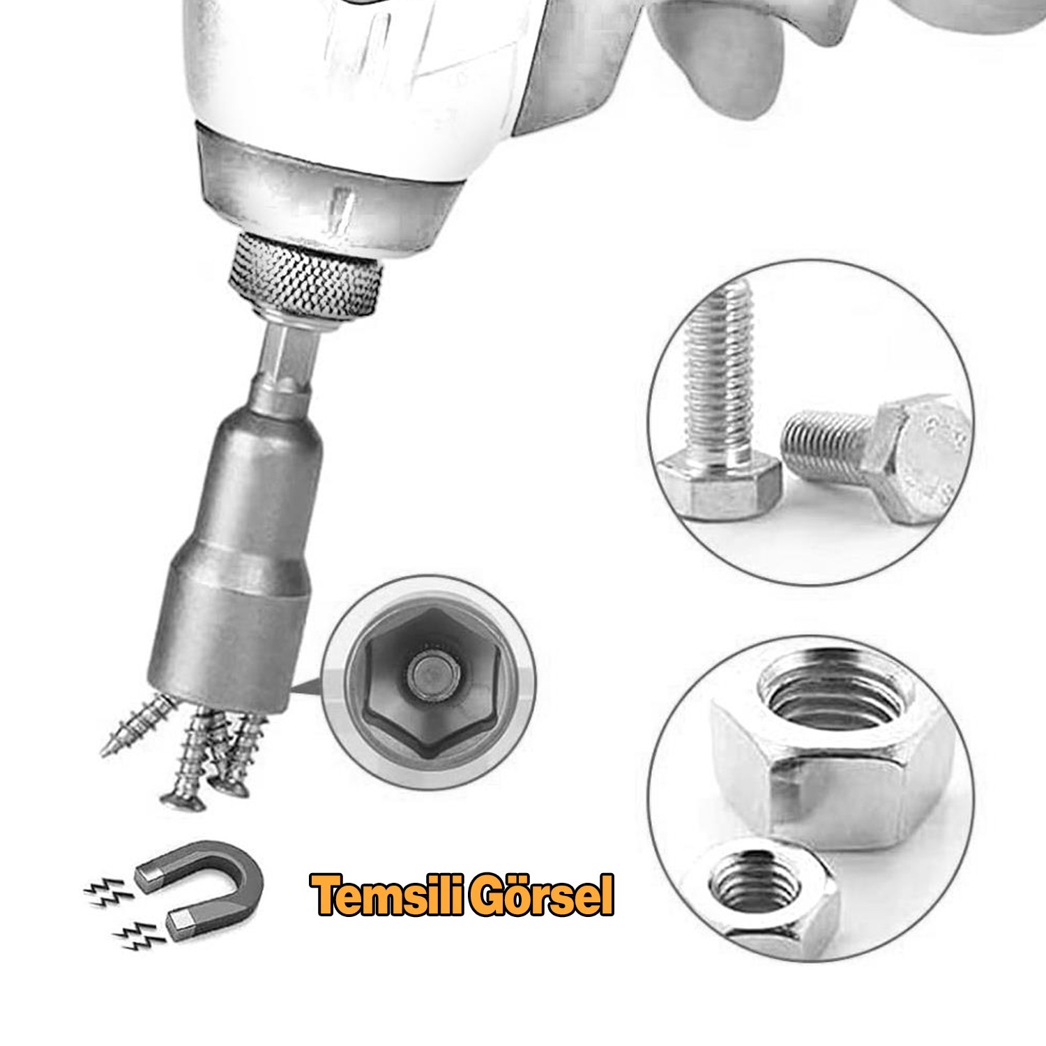 Manyetik Mıknatıslı 5 6 7 8 9 10 11 12 13 mm Somun Civata Adaptör Seti CRV Metal Matkap Uyumlu Uç