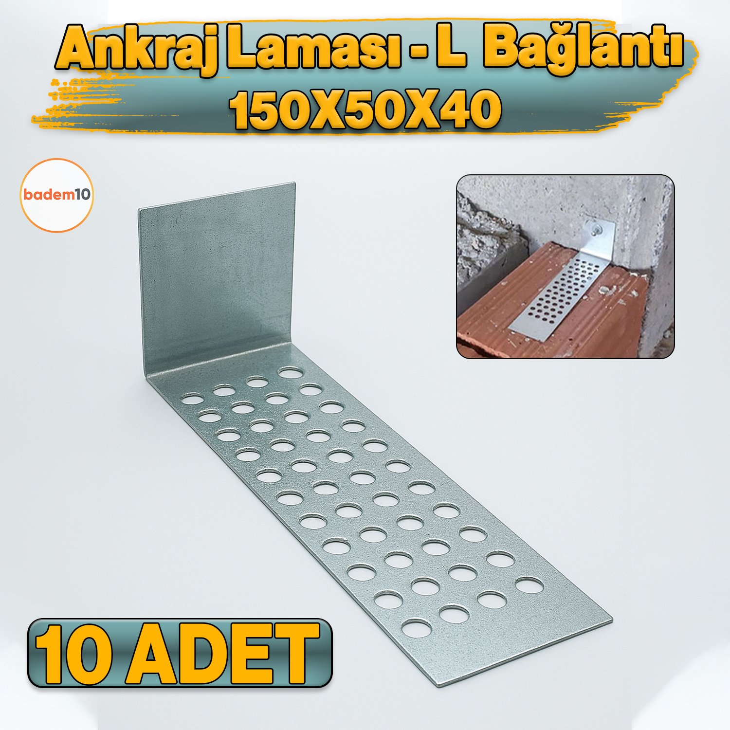 10 Adet Gazbeton Ankraj Laması Duvar Bağlantı Aparatı Montaj Trapez Vida Uyumlu Galvaniz Demiri