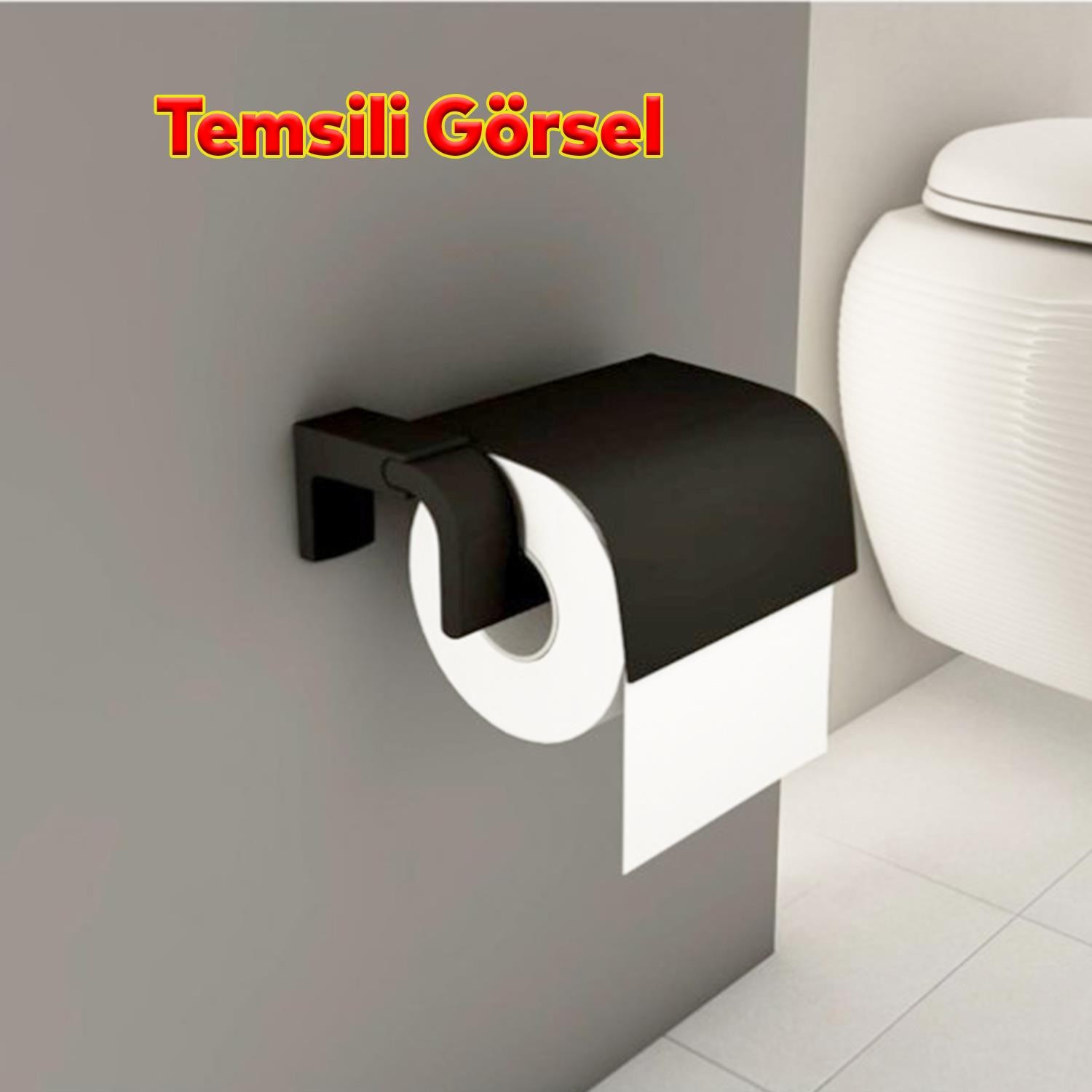 WC Kağıt Standı Kapaklı Tuvalet Kağıtlık Aparat Paslanmaz Metal Sağlam Kaliteli Siyah