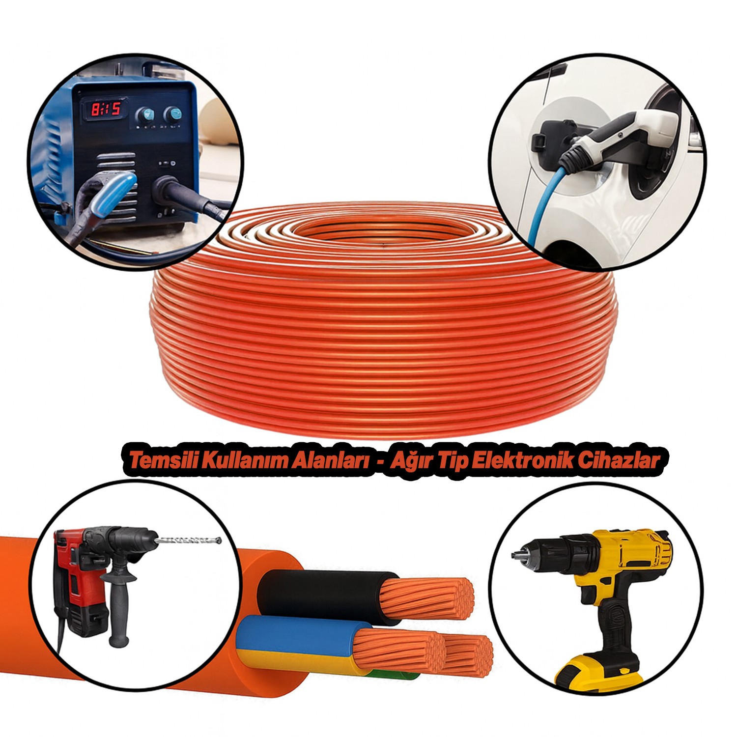 (20 Metre) %100 Bakır Çok Telli 3x2.5 mm Elektrik Kablosu Turuncu Elektrikli Araç Şarj Uygun Uyumlu