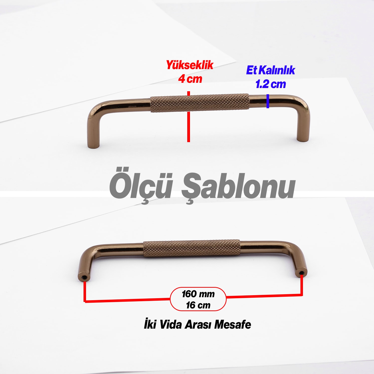 Tırtıklı Bronz Metal Kulp 160 mm 16 cm Mobilya Çekmece Dolap Dolabı Modern Kapak Kulpları