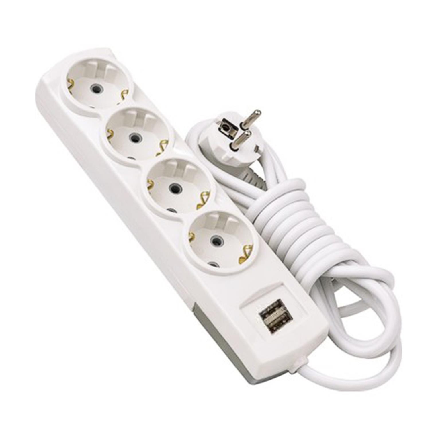 Kablolu USB'li 4'lü Topraklı Grup Priz Fiş Çoğaltıcı 5 Metre Çoklu Asmalı Uzatma Kablosu Düğmesiz