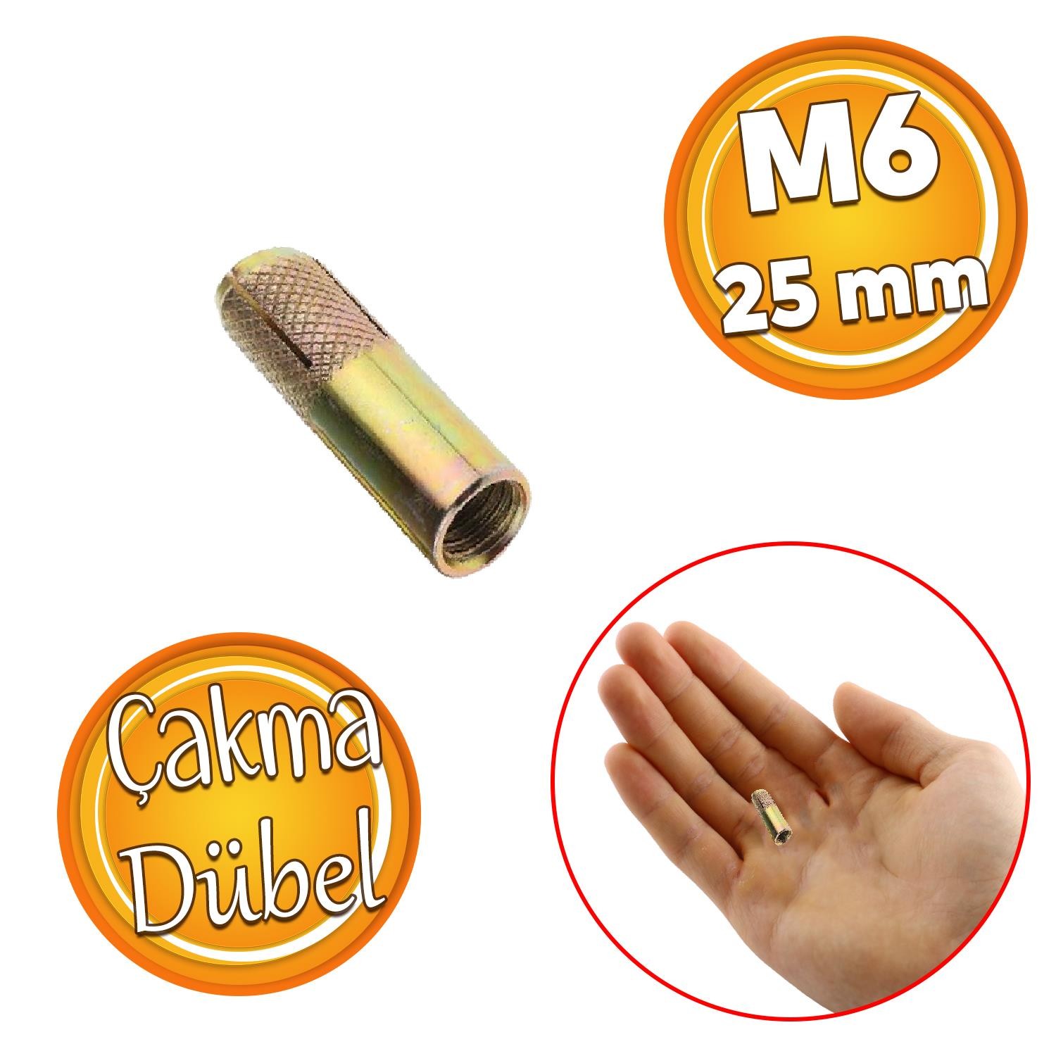 Çakma Çelik Dübel İç Dişli M6x25 mm Çanak Anten Raf Montaj Bağlantı Monte Asma Aparat 8 Adet