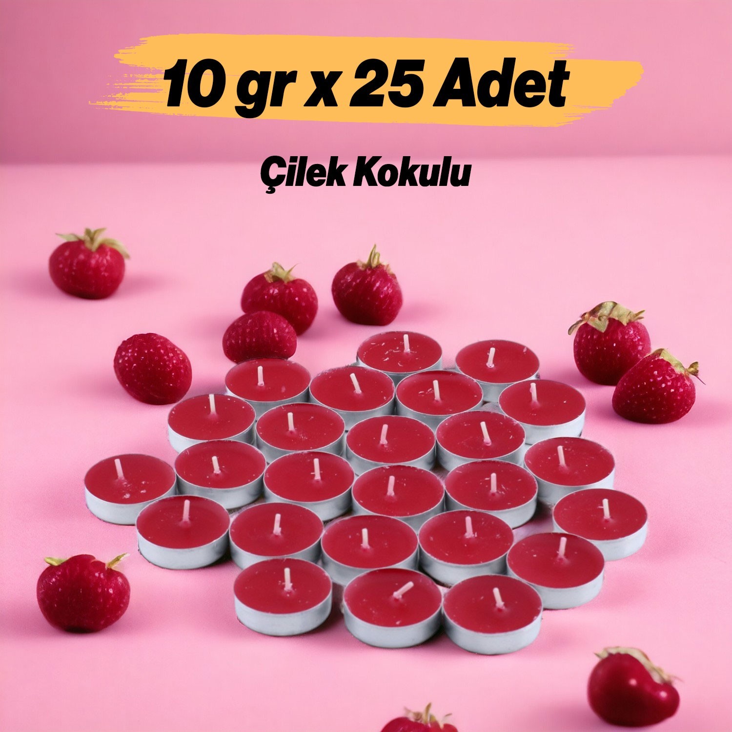 Tealight Mum 25x10 Gr Dekoratif Mumu Kandil Hediyelik Fitilli Mumluk Şamdan Kırmızı Renk Kokusuz