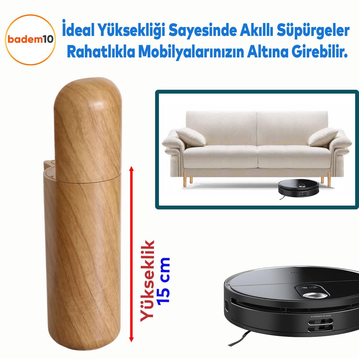 Kapsül Bohem Mobilya Kanepe TV Ünitesi Koltuk Ayağı Baza Ayakları Ahşap Ceviz Desenli 15 cm 8 Adet