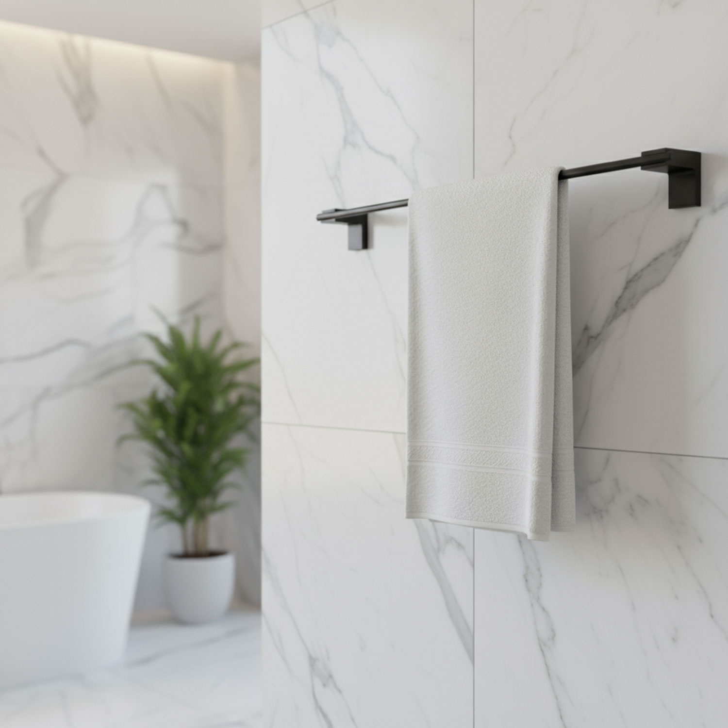Siyah Metal Uzun Havluluk 49 cm  Duvara Monte Vidalı Lüks Banyo Asma Askı Çubuk Tasarım