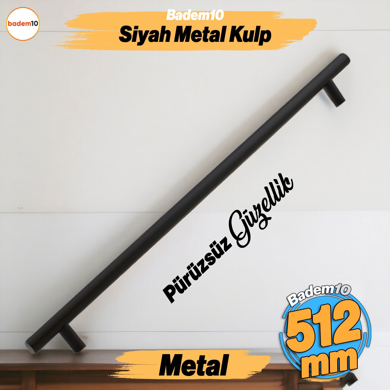 Çubuk Mat Siyah Metal Kulp 512 mm 51.2 cm Mobilya Mutfak Çekmece Dolap Dolabı Kulpu Kulbu Kulplar