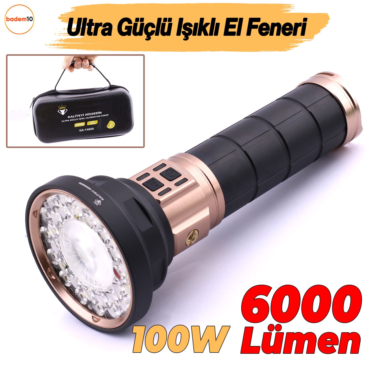 El Feneri 6000 Lümen Uzun Menzil 100W Şarjlı Powerbank Ledli Işık Kafa Lambası Su Geçirmez Kamp