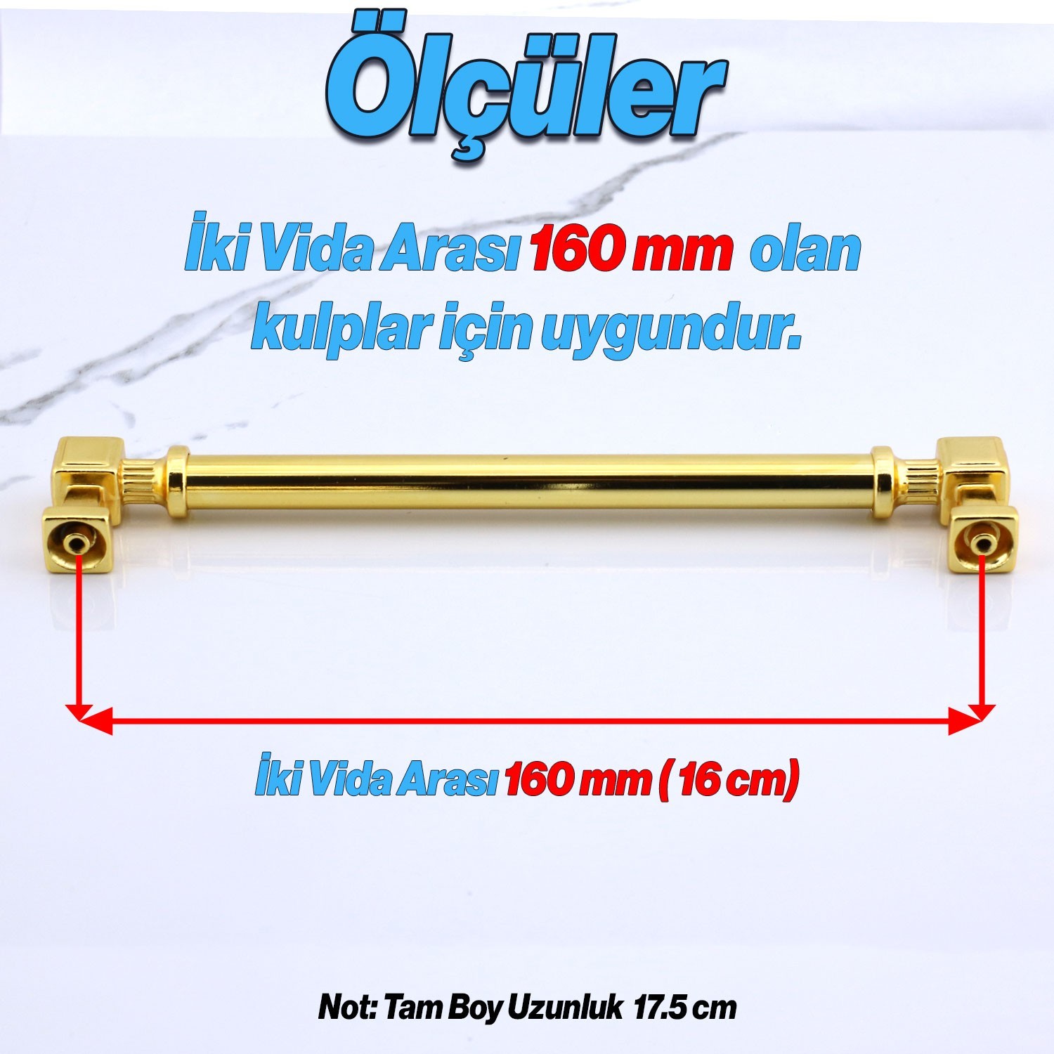 Talas Metal Gold Altın Kulp 160 mm Mobilya Çekmece Mutfak Dolabı Dolap Kulpları Kulb 16 cm