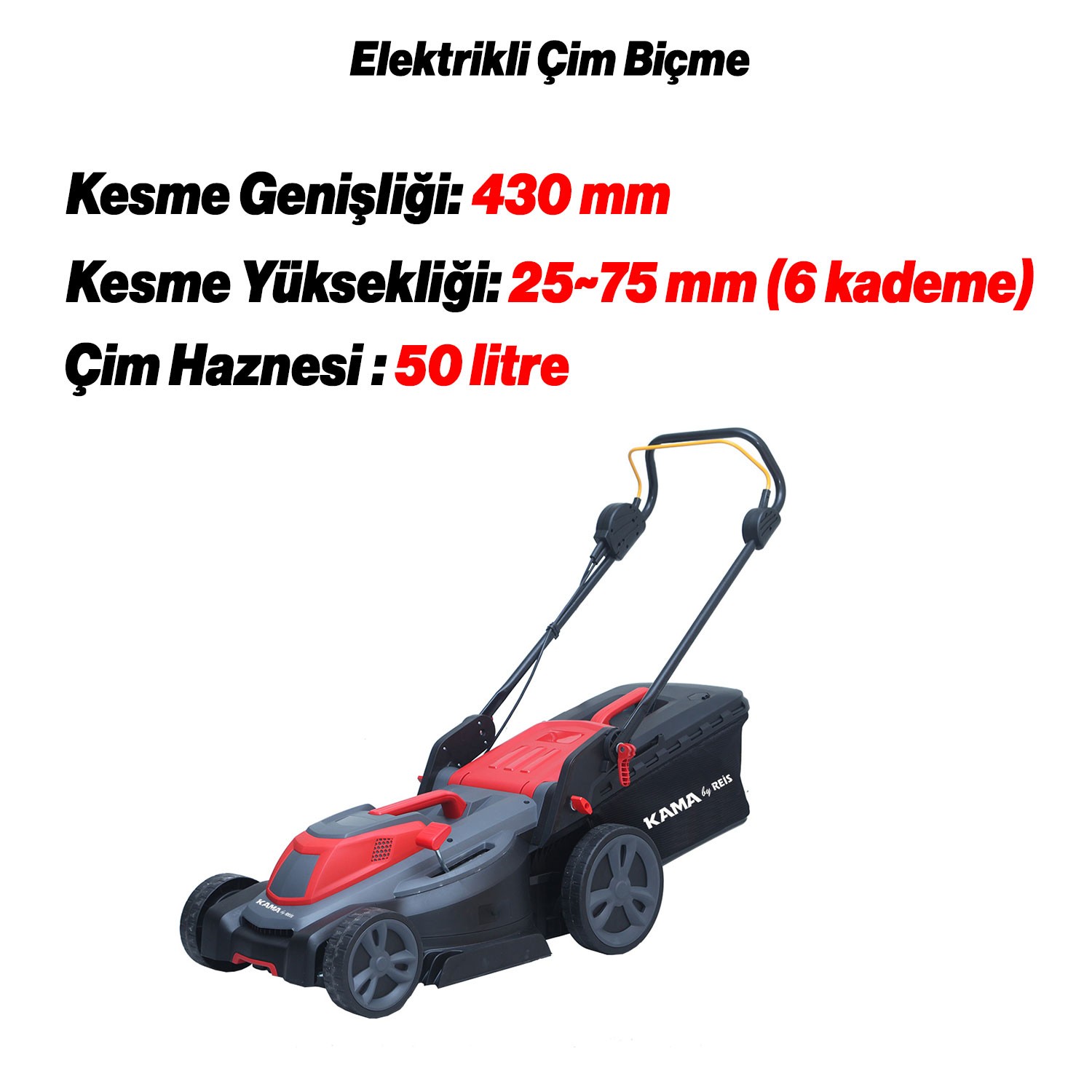 Kama ECBM43 Elektrikli Çim Biçme Makinası Çim Kesme Makinesi 1800 W