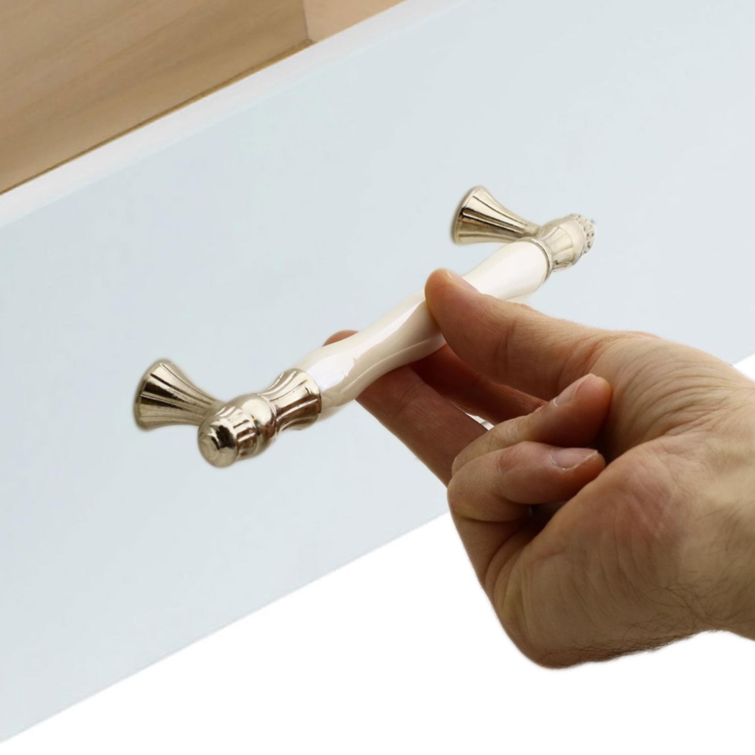 Beneth Lüks Porselen Mobilya Mutfak Çekmece Dolap Dolabı Kulpu Kulpları Kulbu 160 Mm Sedef Krom