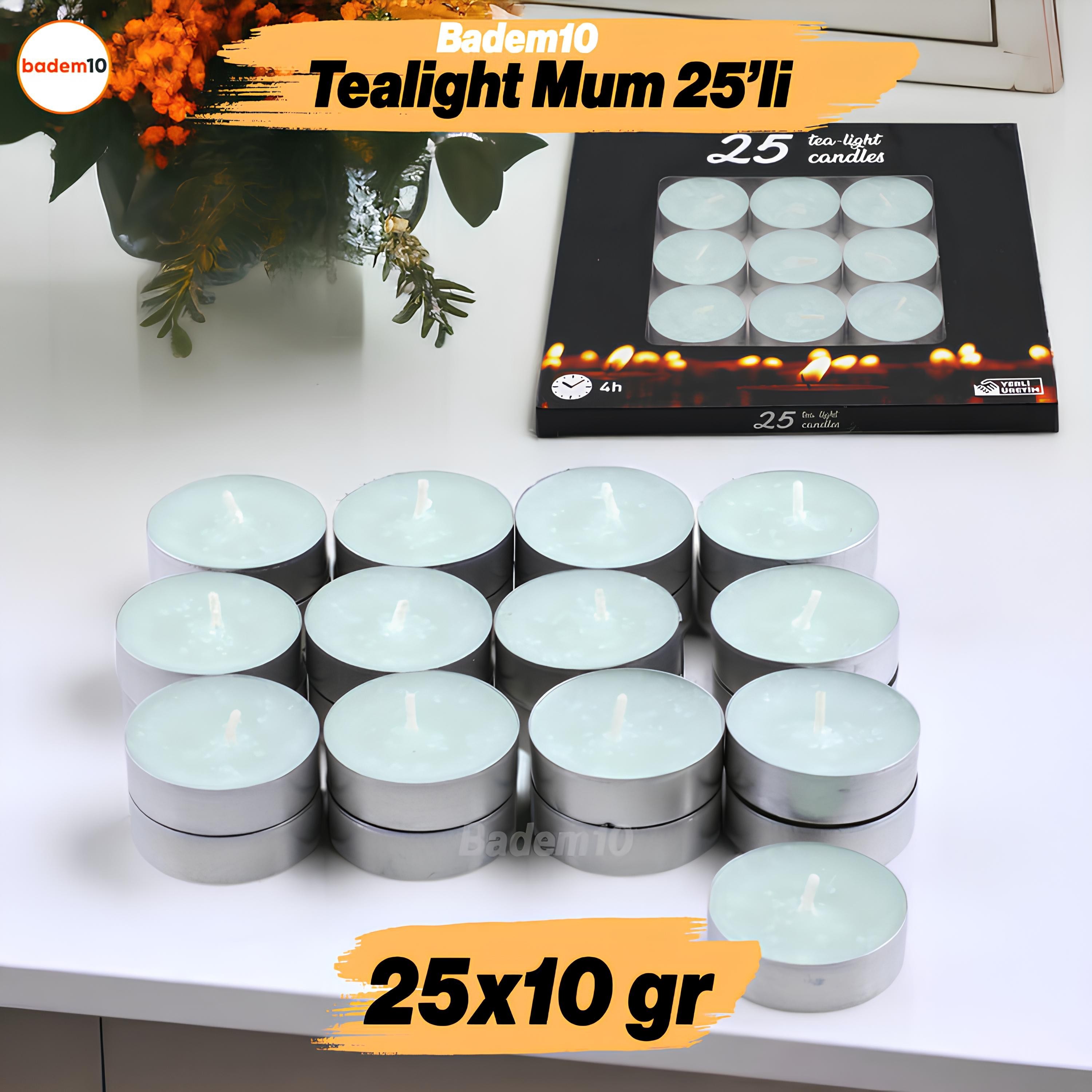 Tealight Mum 25x10 Gr Dekoratif Mumu Kandil Hediyelik Fitilli Mumluk Şamdan Su Mavisi Renk Kokusuz