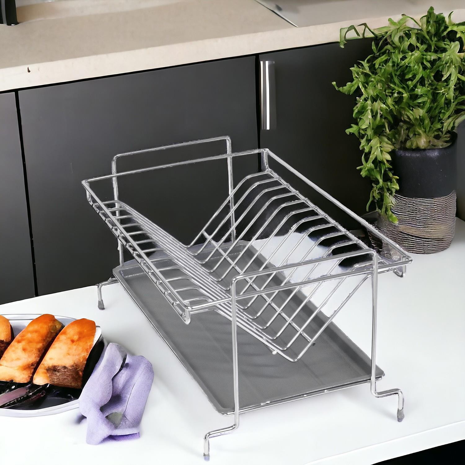 Tezgah Üstü Kitchnox Paslanmaz Metal Tabaklık 36 Cm Bardaklık Kurutmalık Bulaşıklık Kurutma Rafı