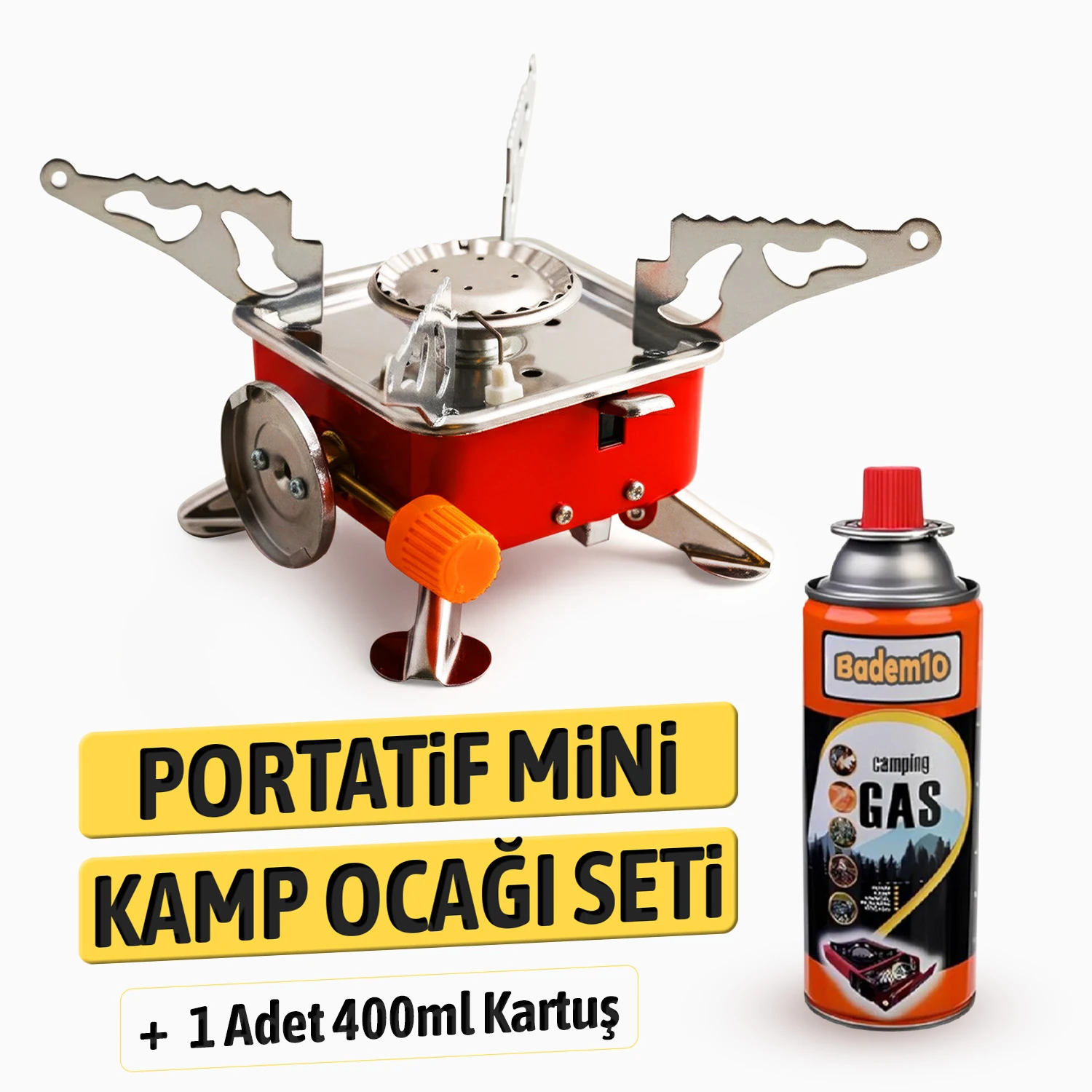Taşınabilir Mini Tek Gözlü Portatif Kendinden Manyetolu Kamp Ocağı + 1 Adet 400ml Kartuş